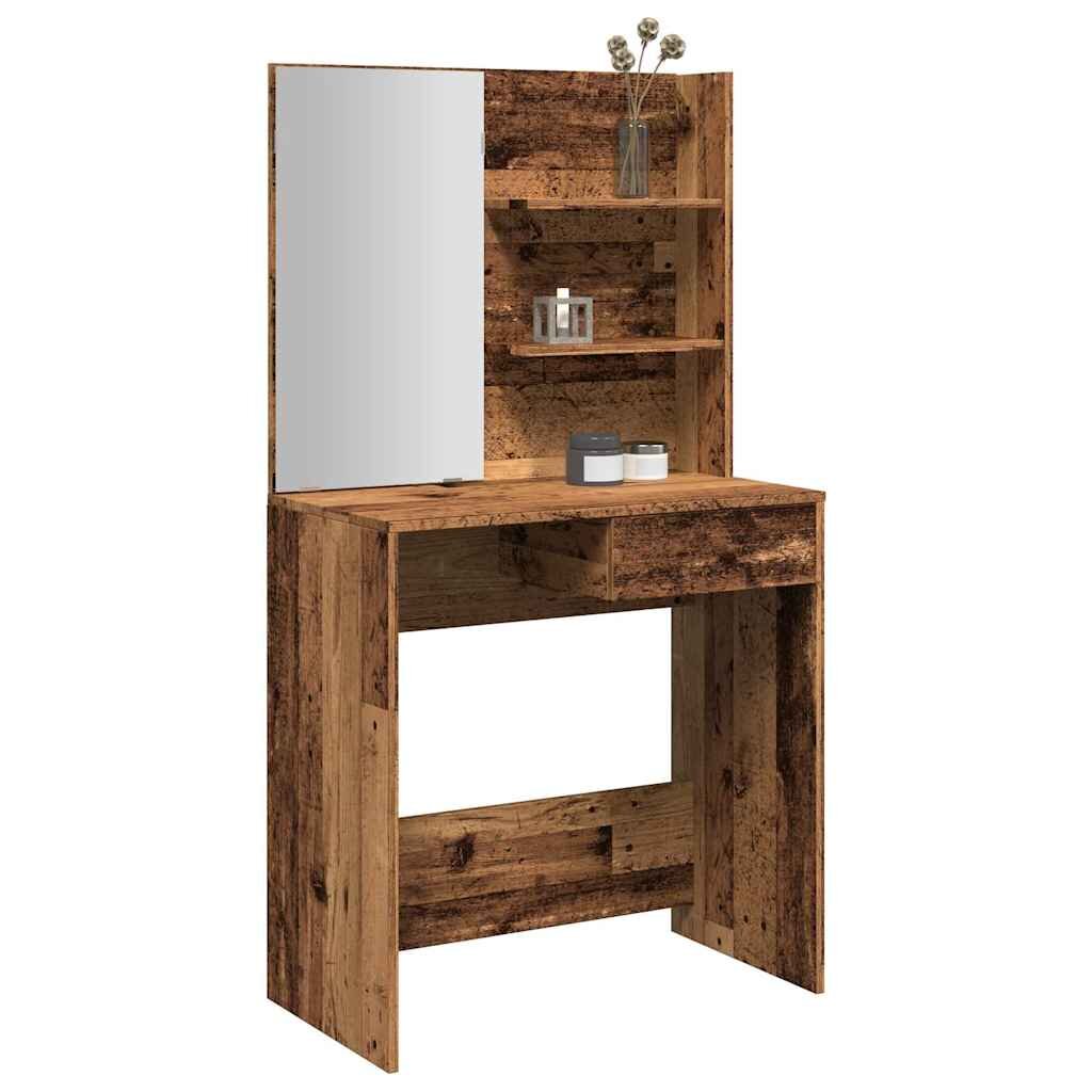vidaXL Тоалетка с огледало от старо дърво 745x40x141 cm