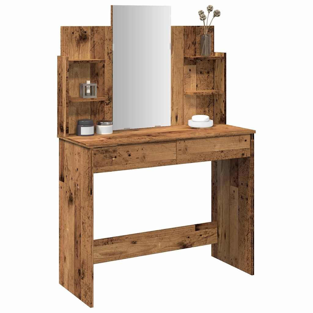 vidaXL Тоалетка с огледало от старо дърво 96x39x142 cm