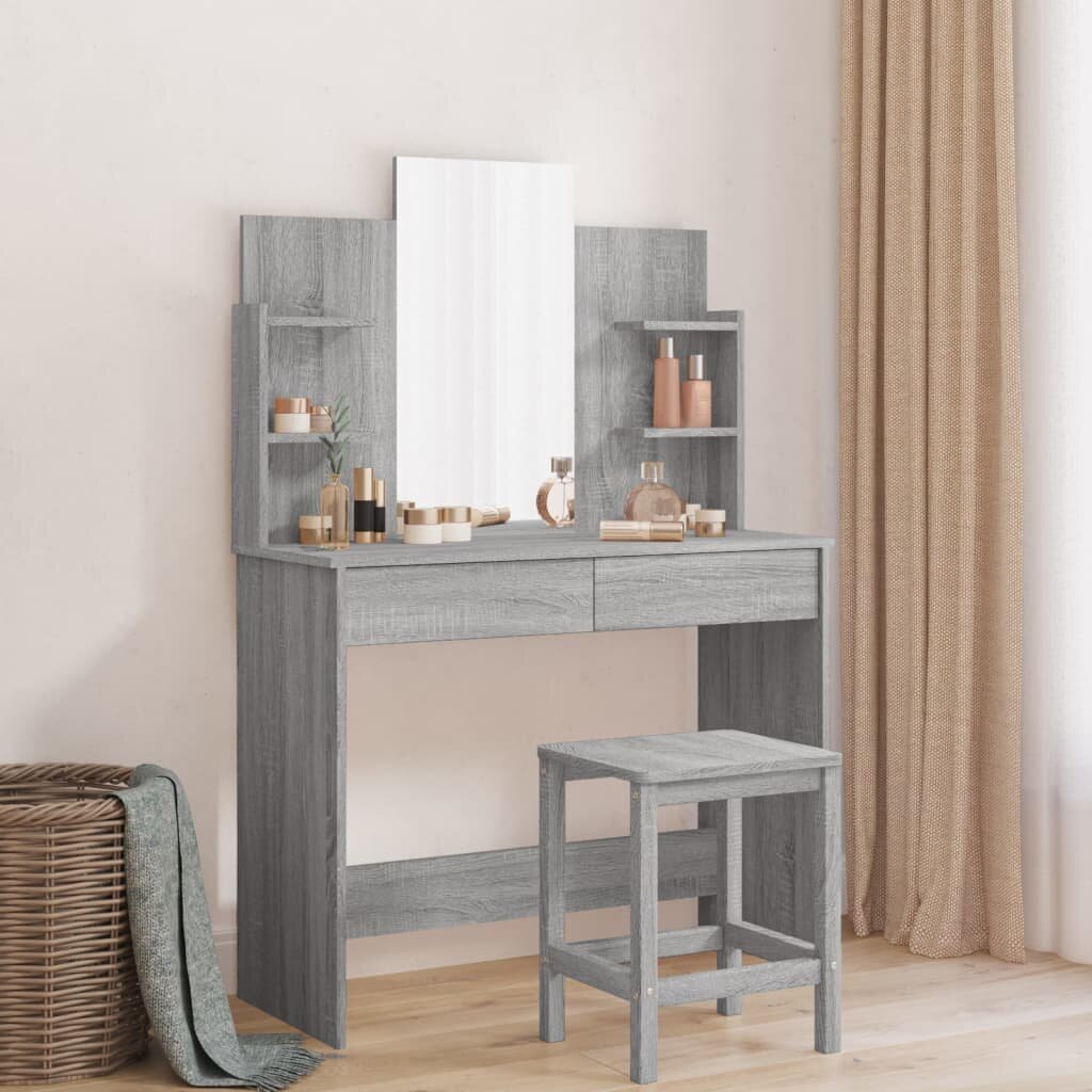 vidaXL Тоалетка с огледало сив сонома 96x39x142 см