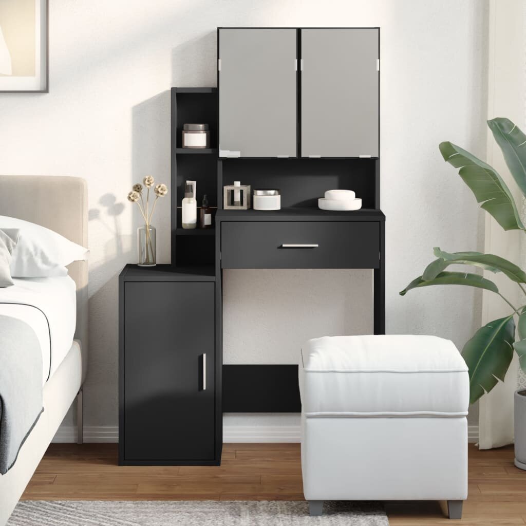 vidaXL Тоалетка с шкаф черна 80x35x132 см