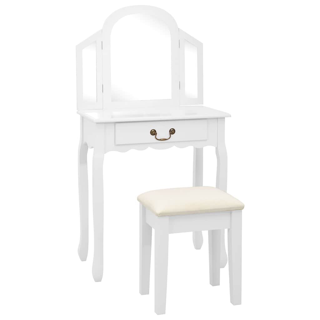 vidaXL Тоалетка с табуретка бяла 65x36x128 см пауловния МДФ