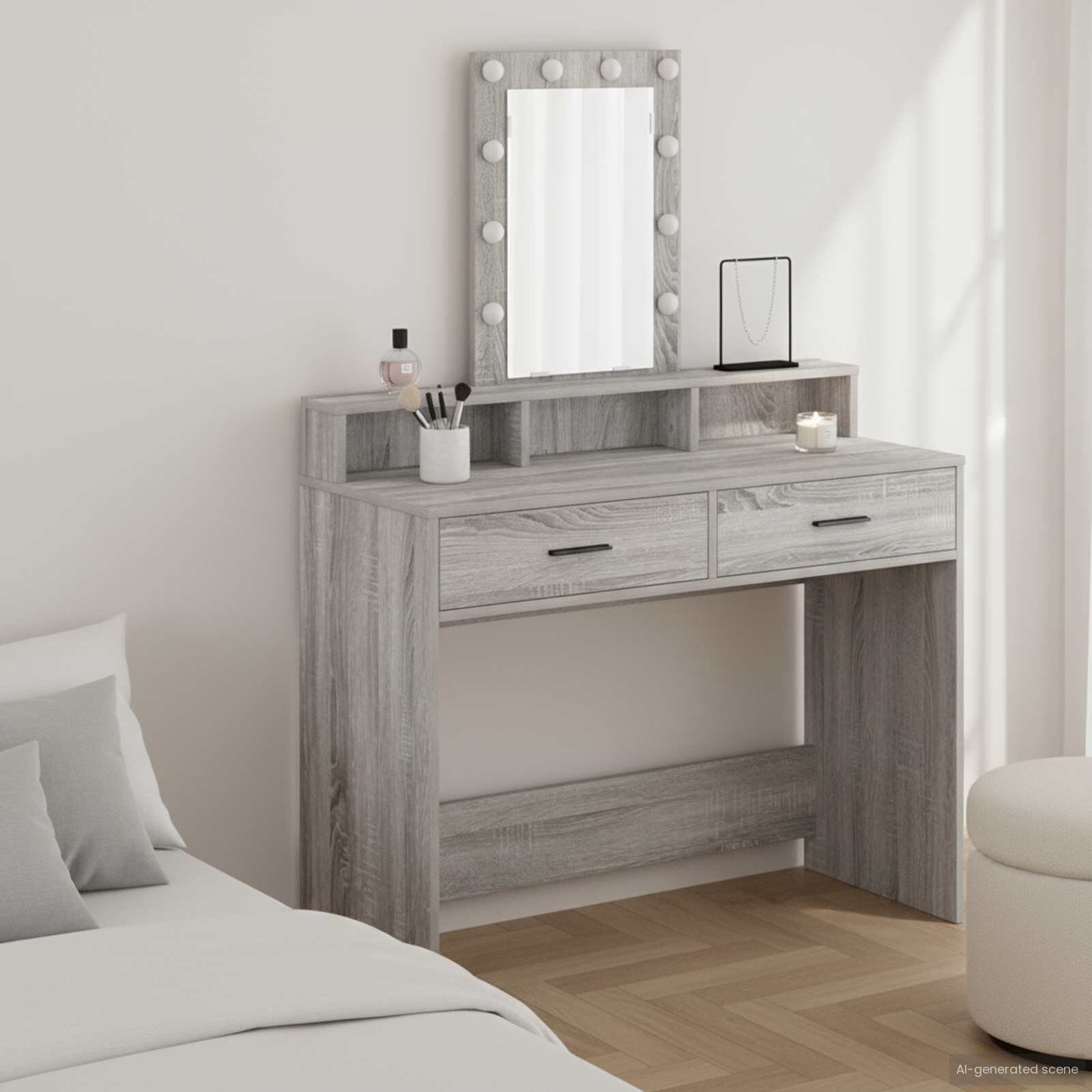 vidaXL Тоалетка Сив 100 x 41 x 140 см Инженерна дървесина