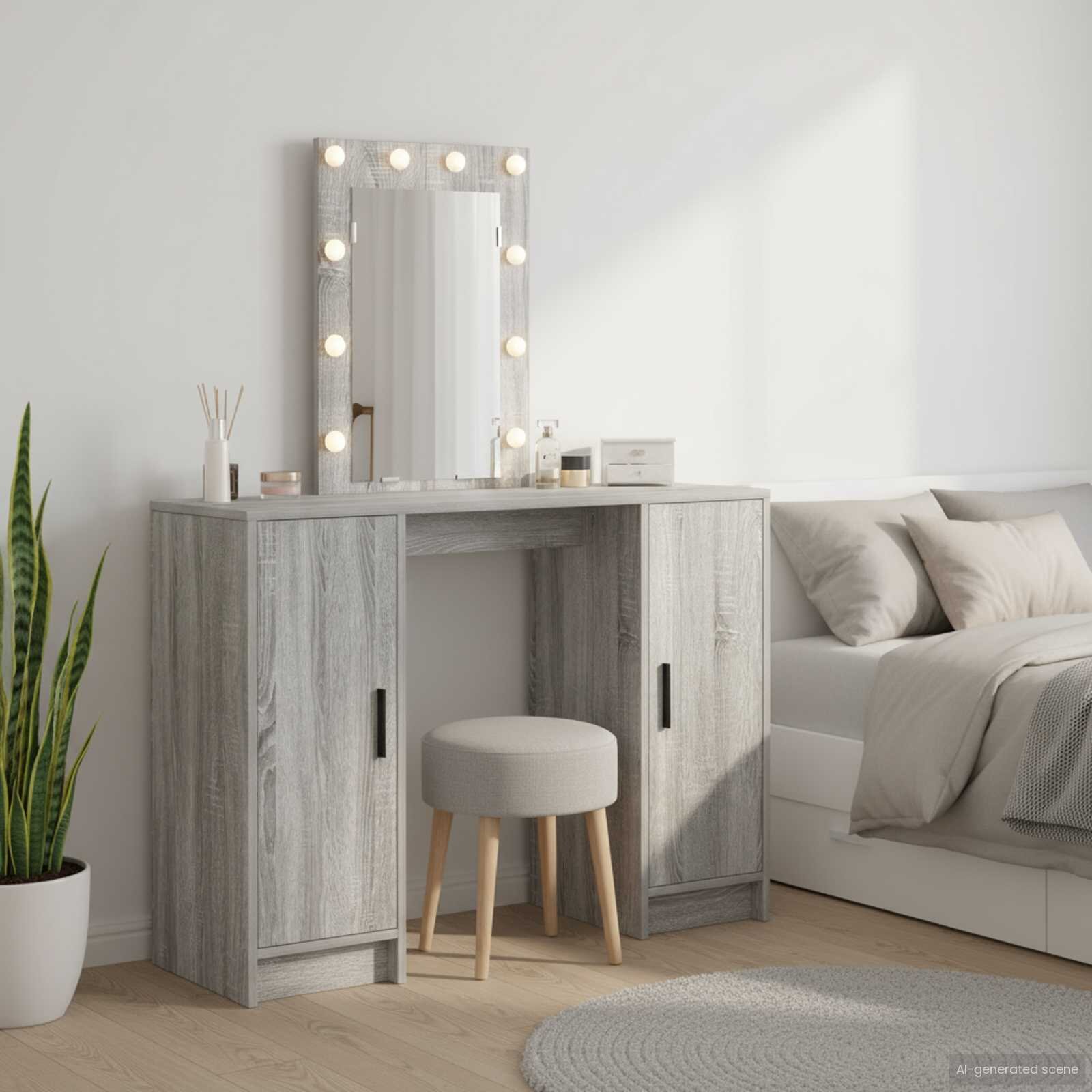 vidaXL Тоалетка Сив 102 x 33 x 135 см Инженерна дървесина