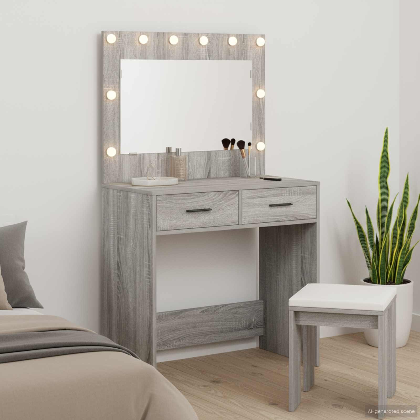 vidaXL Тоалетка Сив Сонома 785 x 41 x 135 см Инженерна дървесина