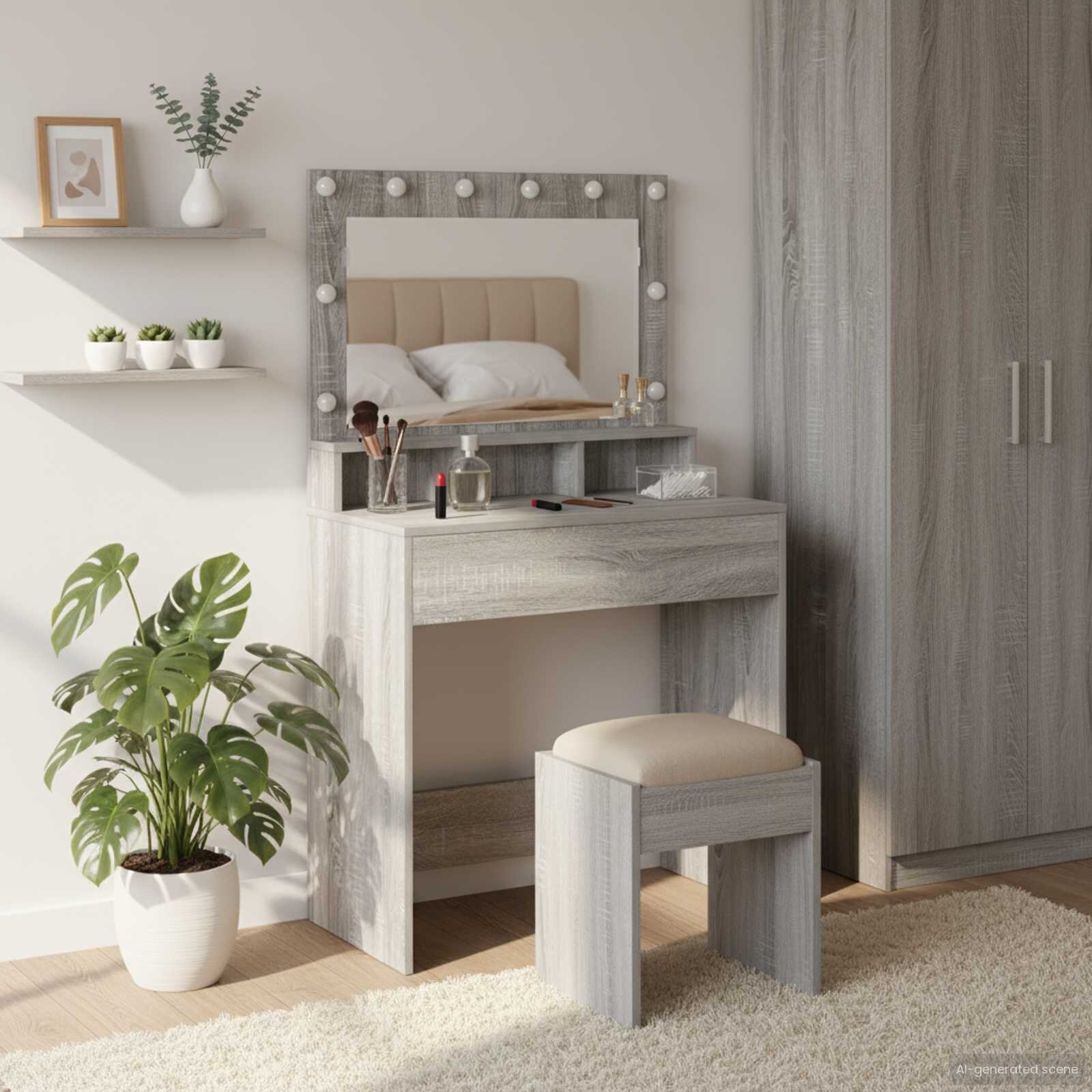 vidaXL Тоалетка Сив Сонома 785 x 41 x 135 см Инженерна дървесина