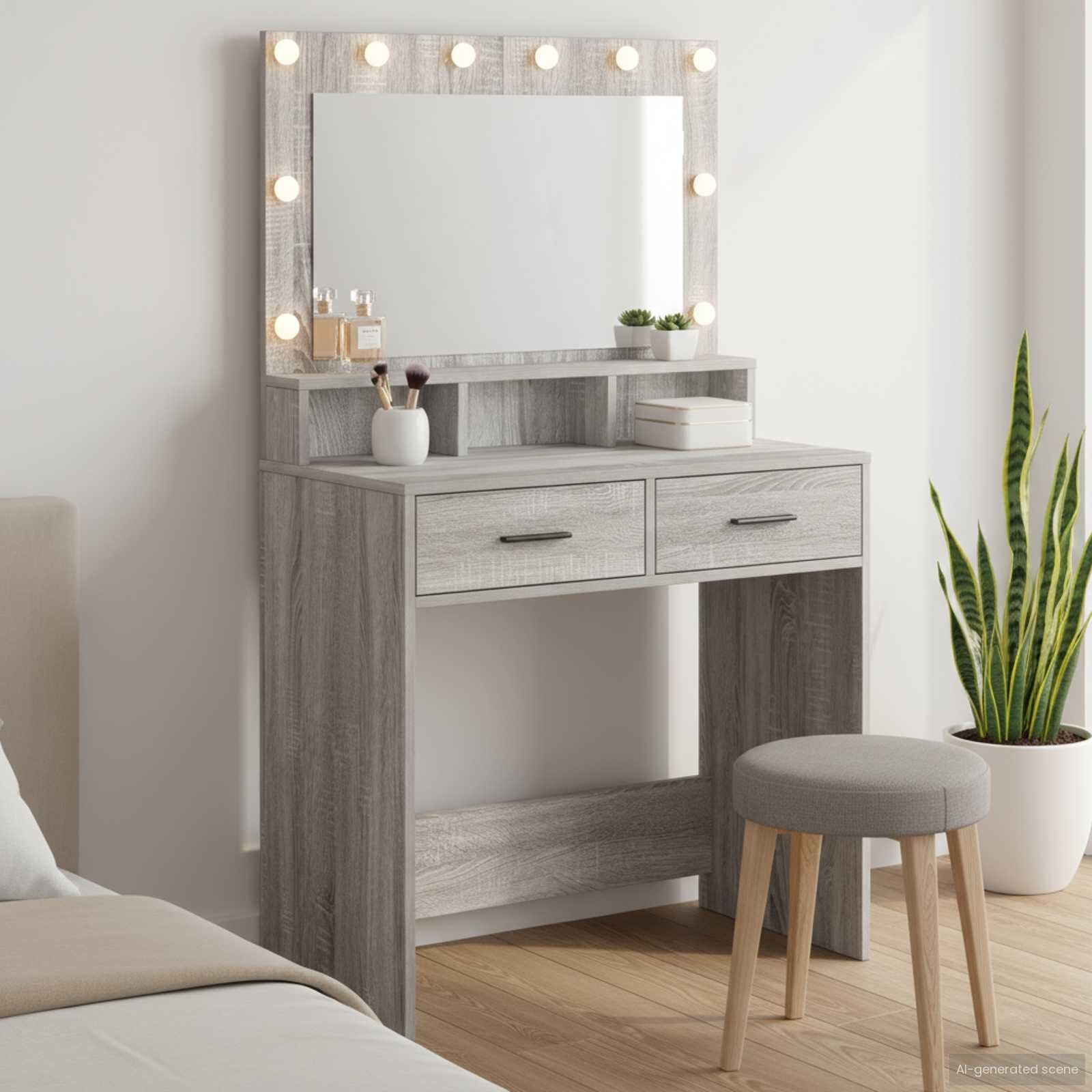 vidaXL Тоалетка Сив Сонома 79 x 41 x 135 см Инженерна дървесина
