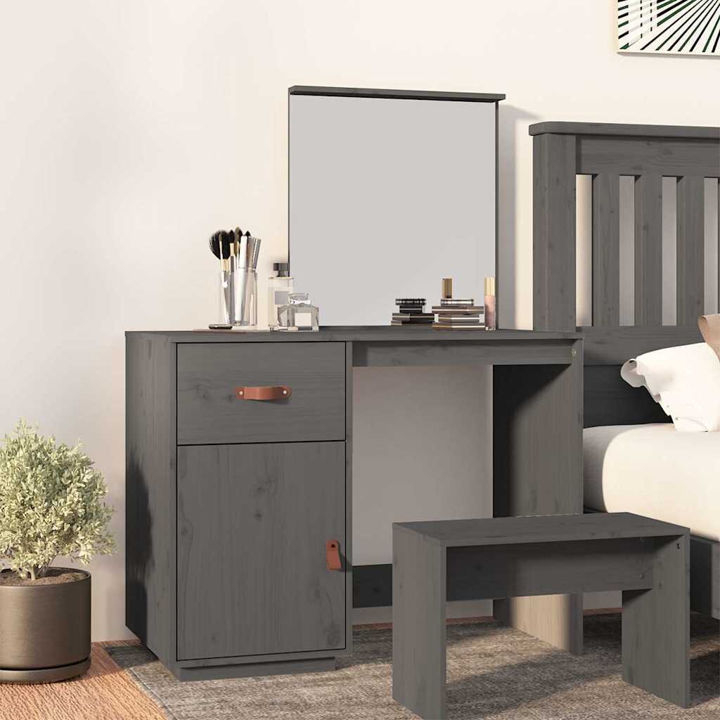 vidaXL Тоалетка сива 95x50x134 см борово дърво масив