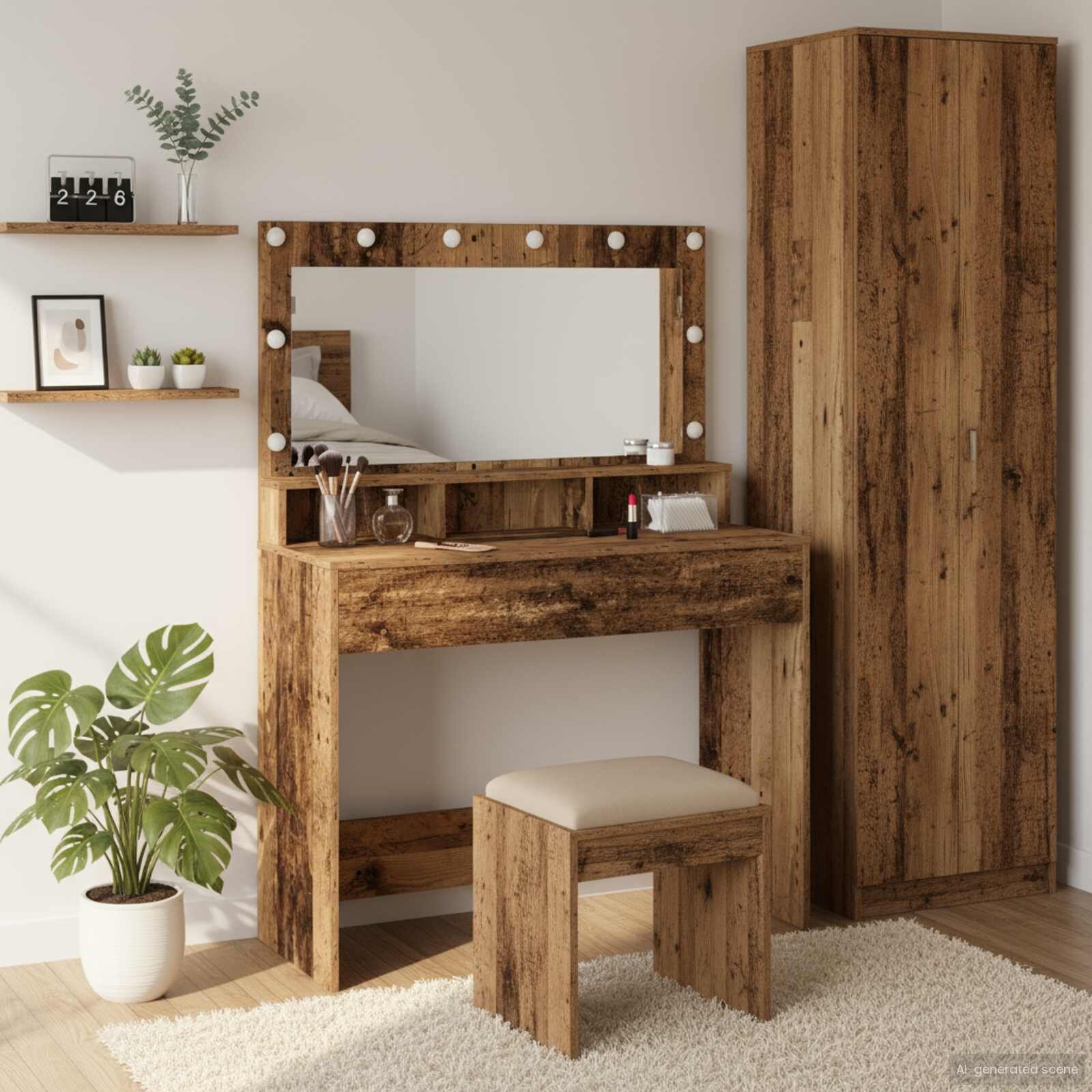 vidaXL Тоалетка Старо дърво 100 x 41 x 135 см Инженерна дървесина