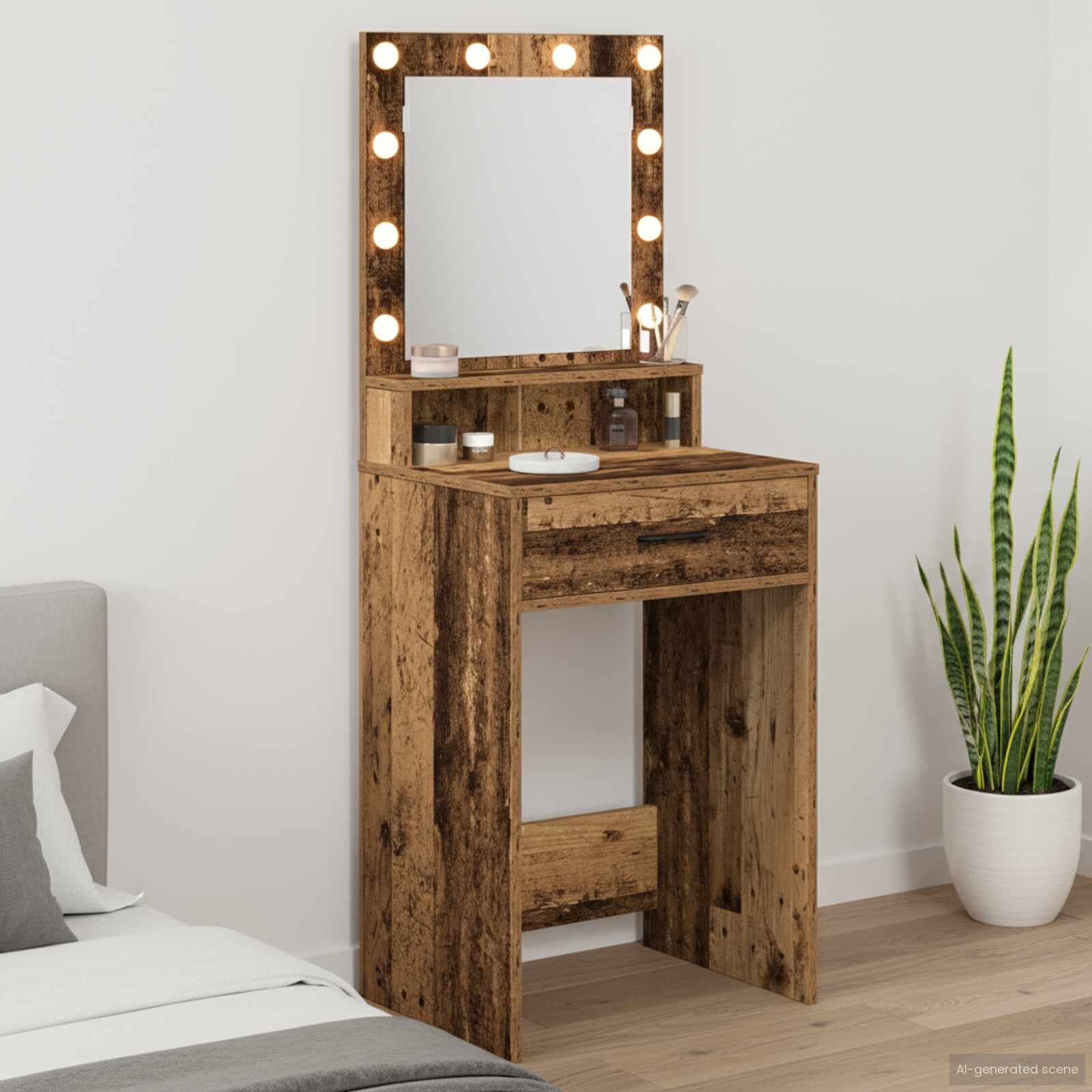 vidaXL Тоалетка Старо дърво 50 x 41 x 135 см Инженерна дървесина