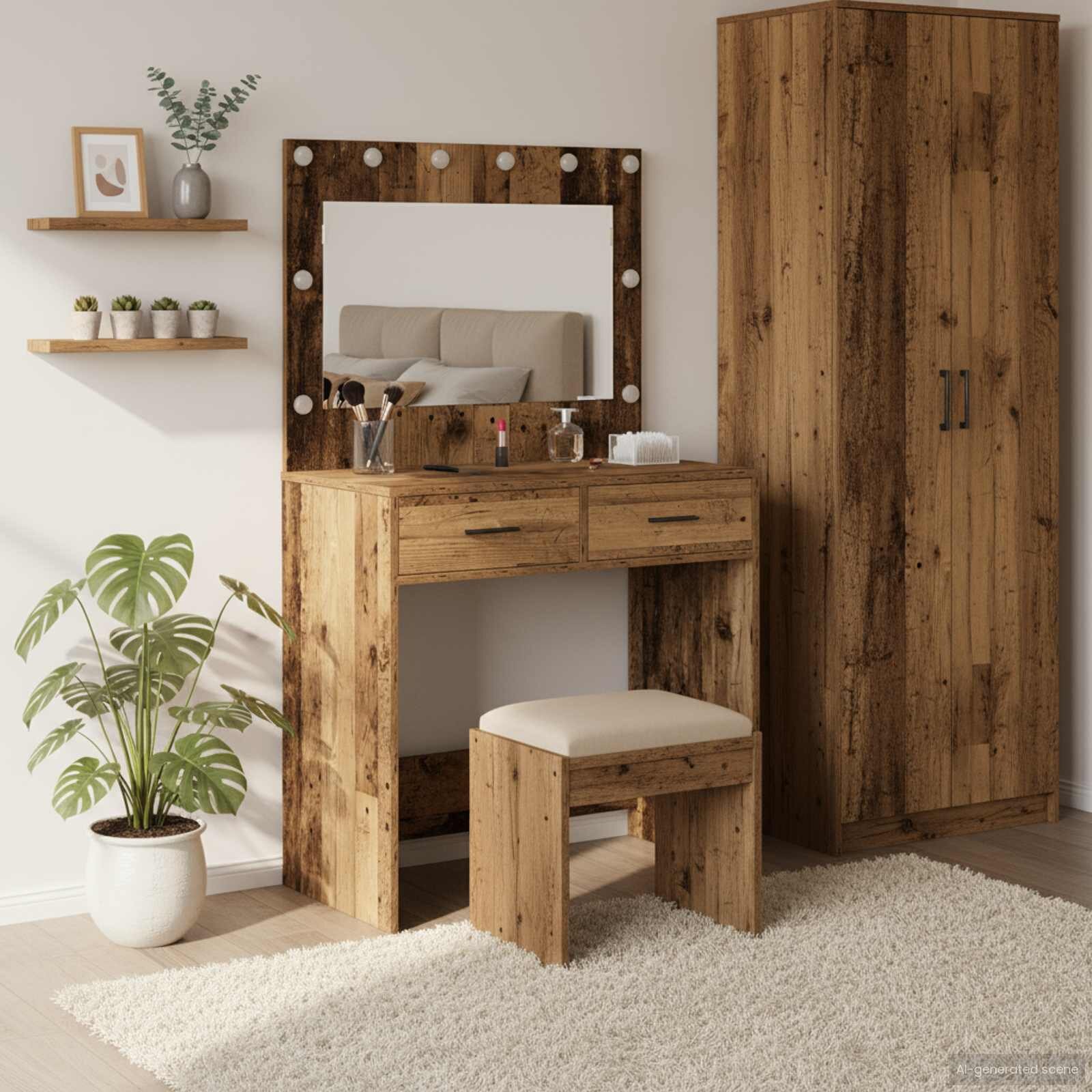 vidaXL Тоалетка Старо дърво 785 x 41 x 135 см Инженерна дървесина