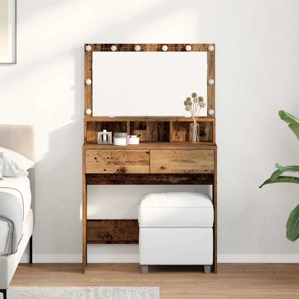 vidaXL Тоалетка Старо дърво 80 x 41 x 1345 см Инженерна дървесина