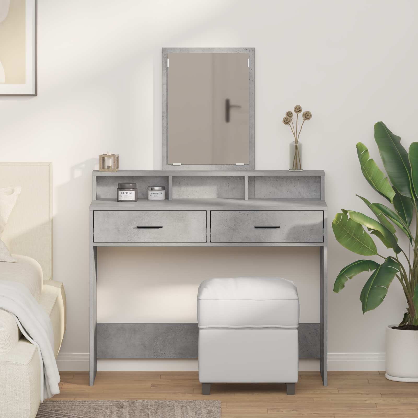vidaXL Тоалетка Циментено сиво 100 x 41 x 140 см Инженерна дървесина
