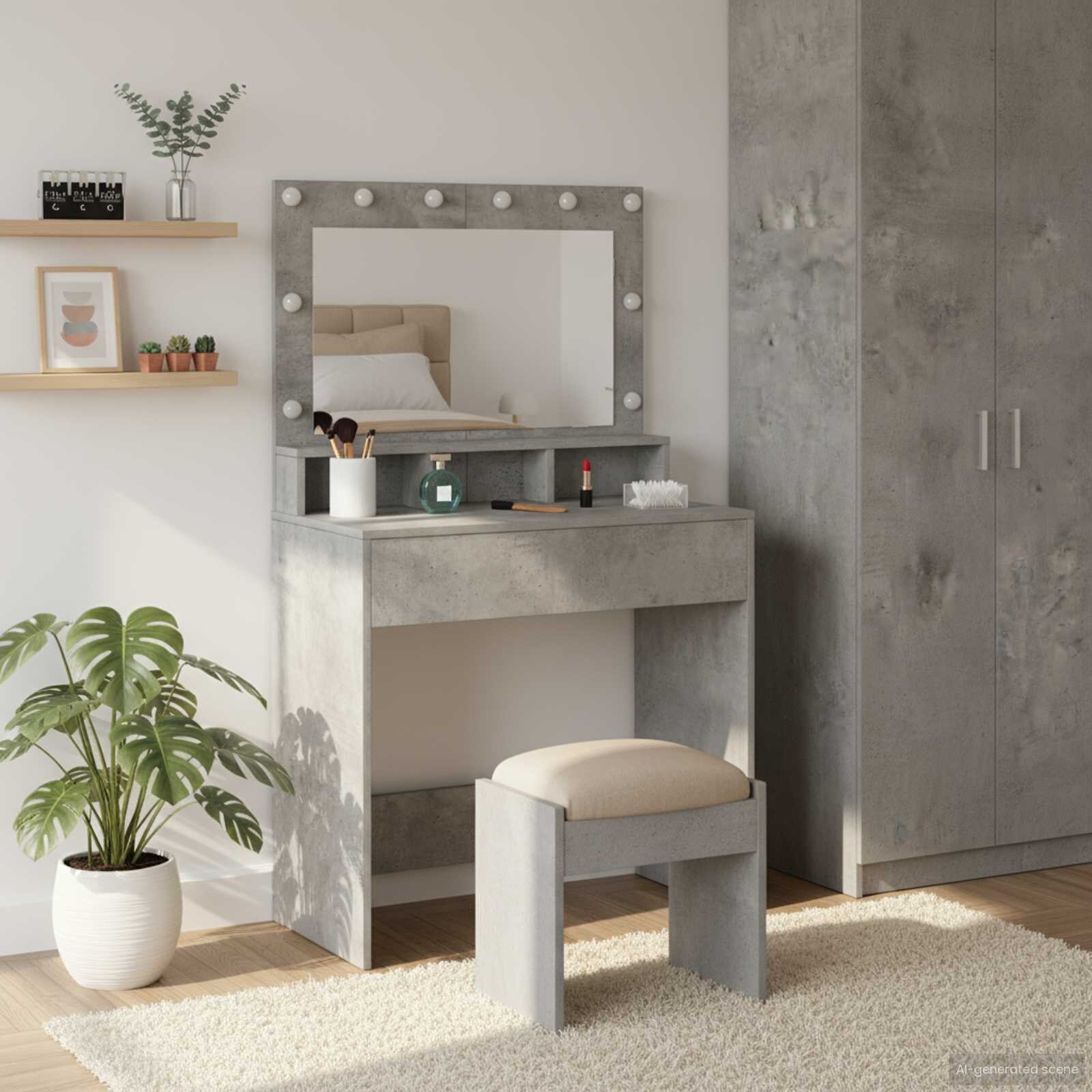 vidaXL Тоалетка Циментено сиво 785 x 41 x 135 см Инженерна дървесина