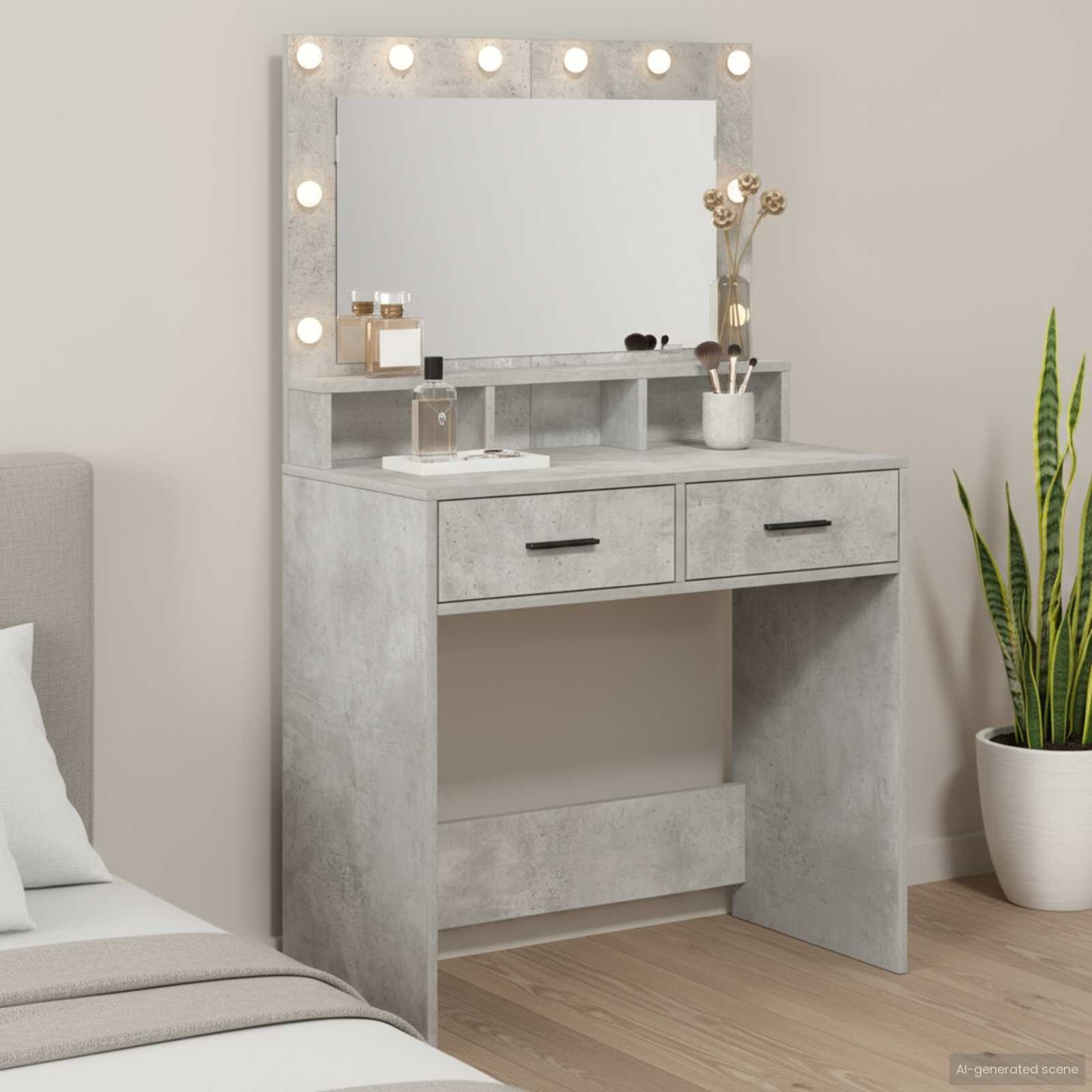 vidaXL Тоалетка Циментено сиво 79 x 41 x 135 см Инженерна дървесина