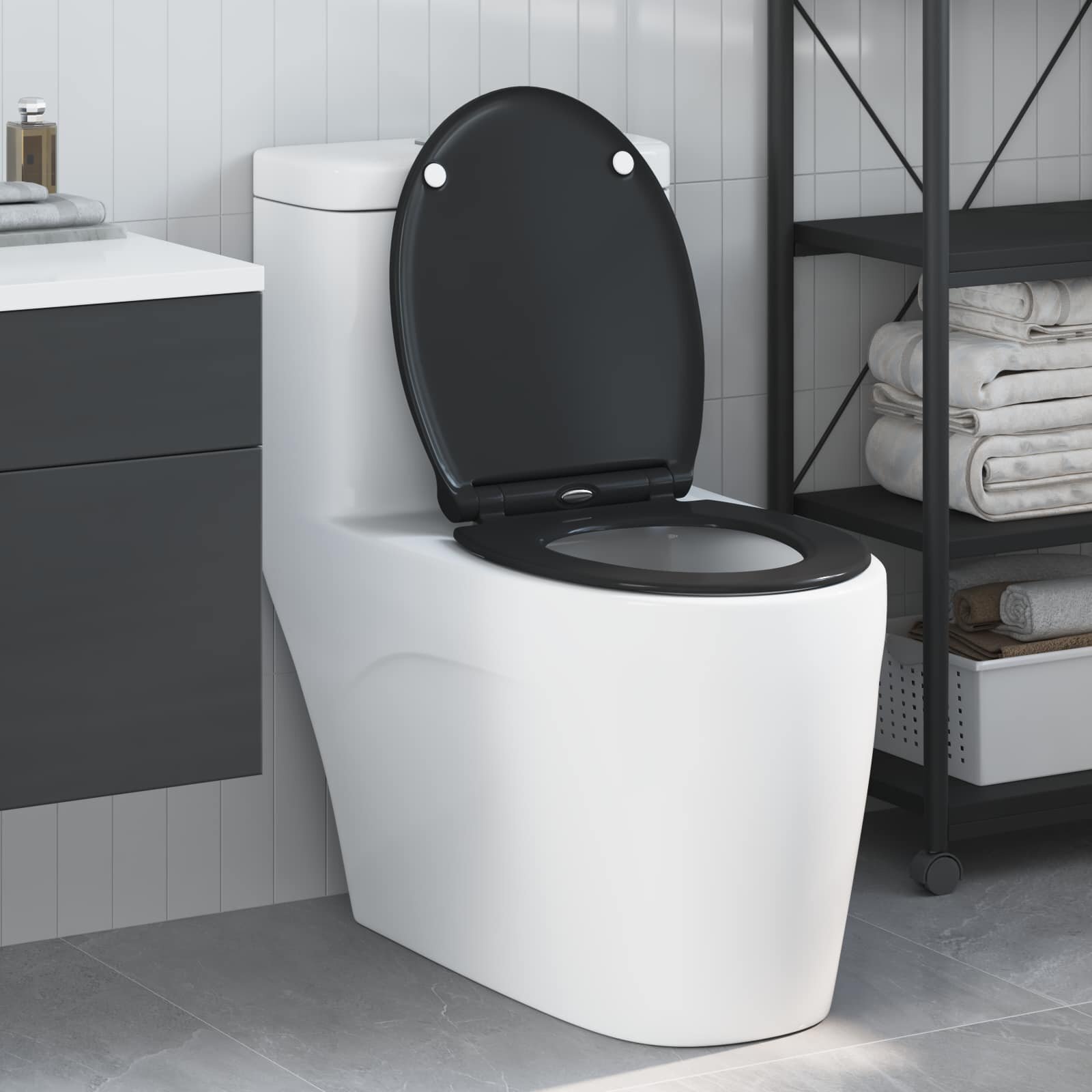 vidaXL Тоалетна седалка Черно 455 x 375 x 38 см Дуропласт