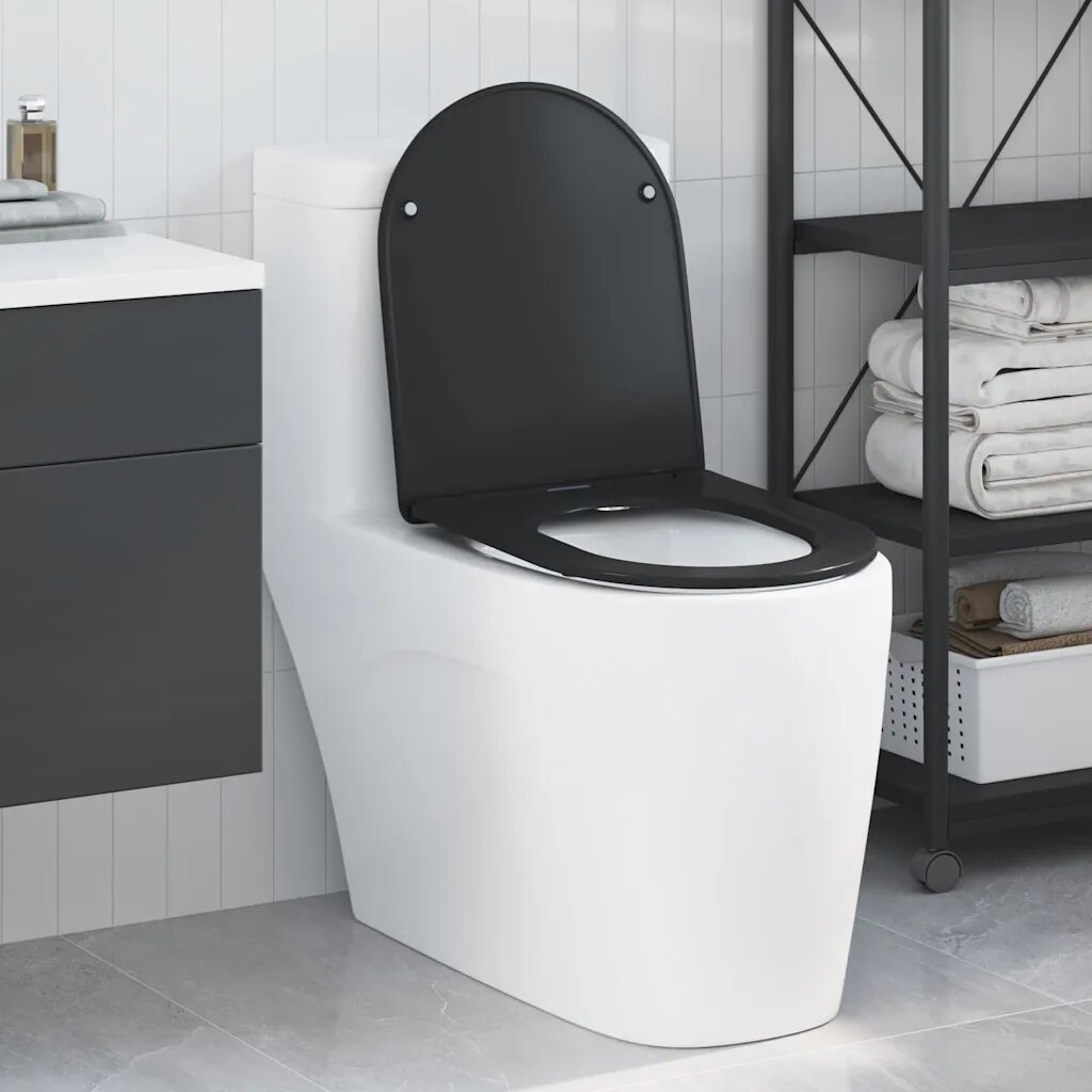 vidaXL Тоалетна седалка Черно 47 x 36 x 34 см Дуропласт