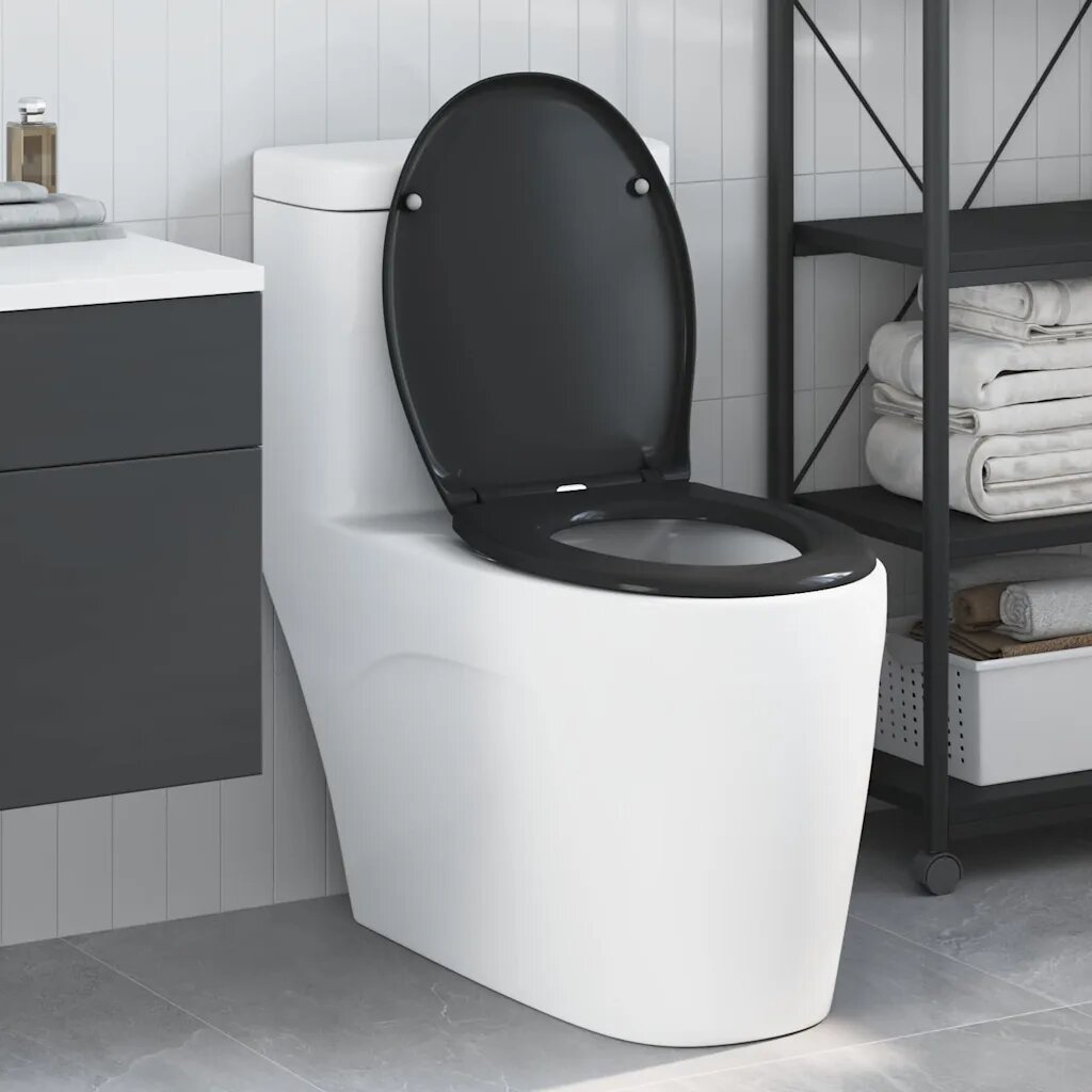vidaXL Тоалетна седалка Черно 47 x 37 x 4 см Дуропласт