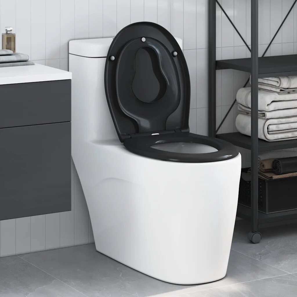 vidaXL Тоалетна седалка Черно 47 x 37 x 4 см Дуропласт