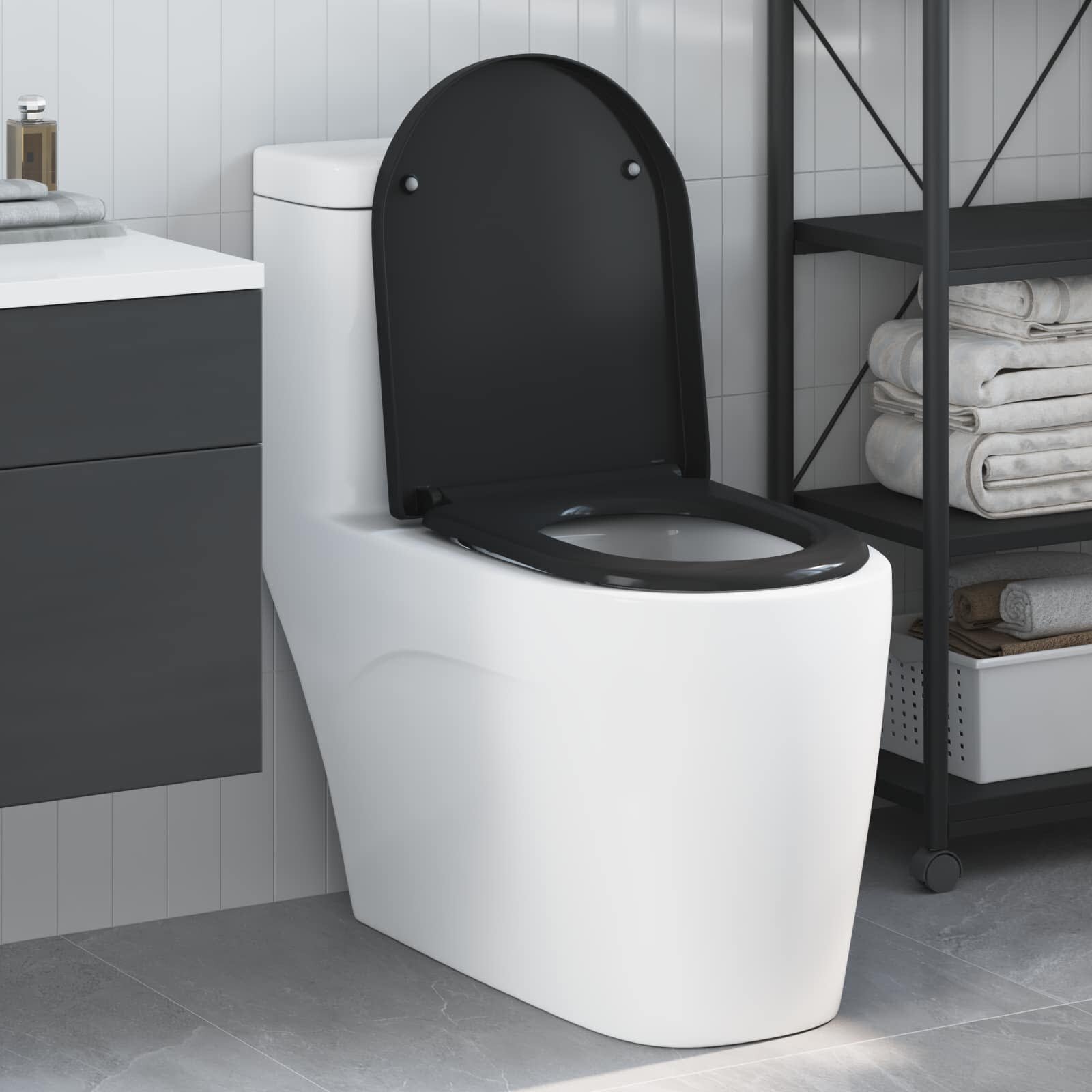 vidaXL Тоалетна седалка Черно 49 x 36 x 4 см Дуропласт