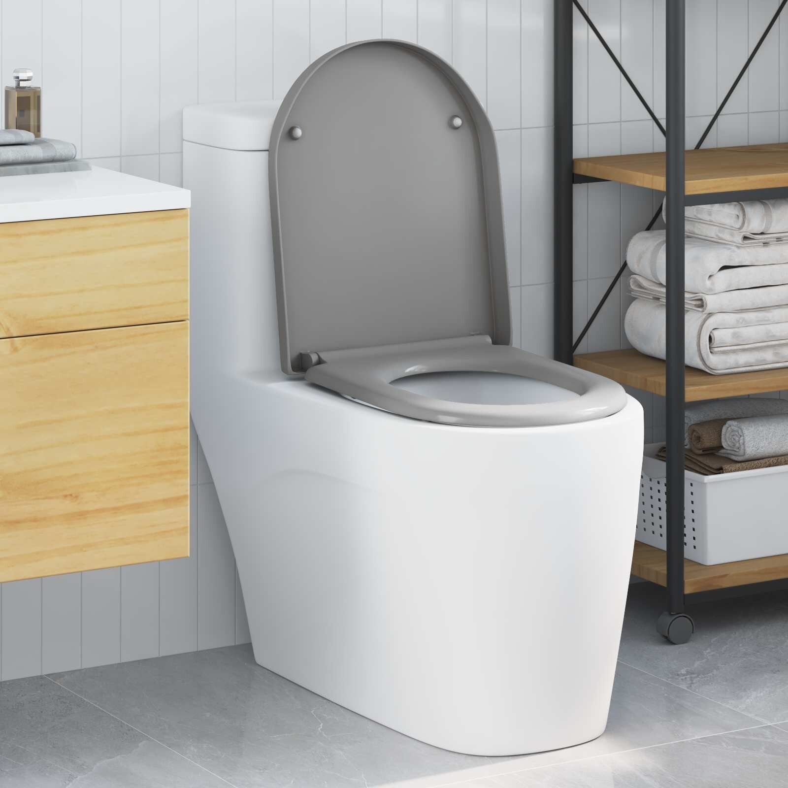 vidaXL Тоалетна седалка Сив 49 x 36 x 4 см Дуропласт