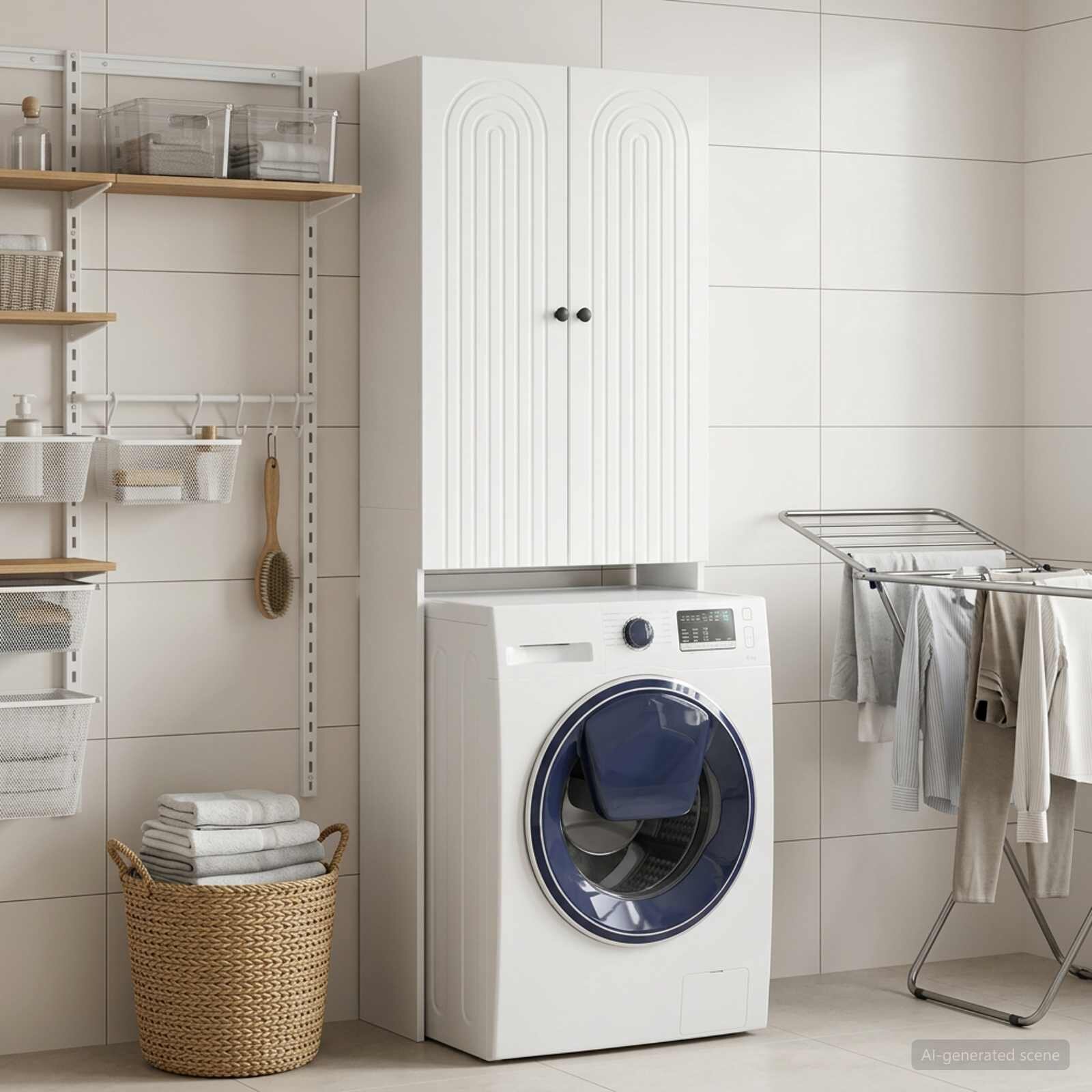 vidaXL Тоалетна Шкаф ALKMAAR Бял гланц 66 x 255 x 190 см