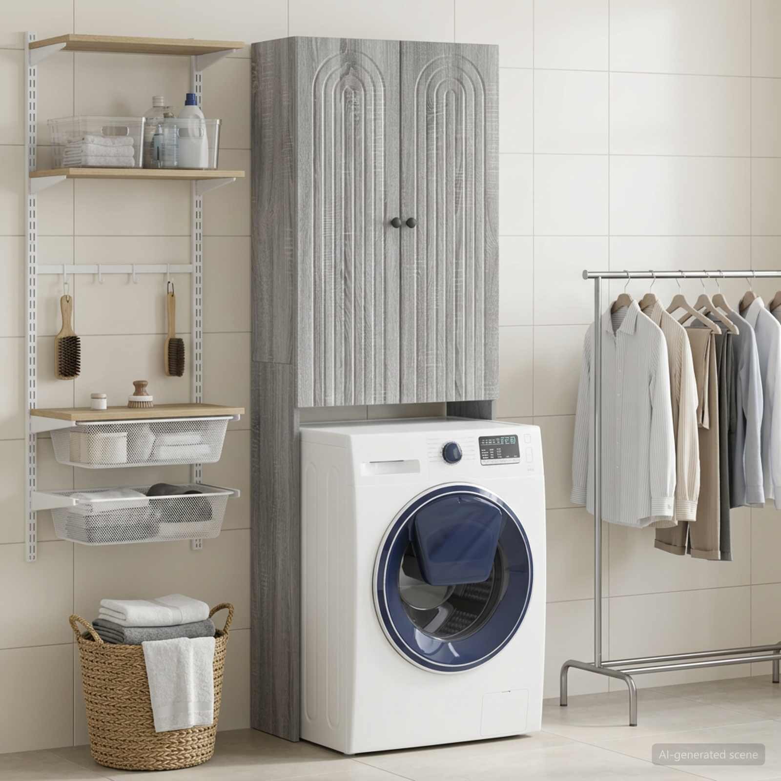 vidaXL Тоалетна Шкаф ALKMAAR Сив Сонома 66 x 255 x 190 см
