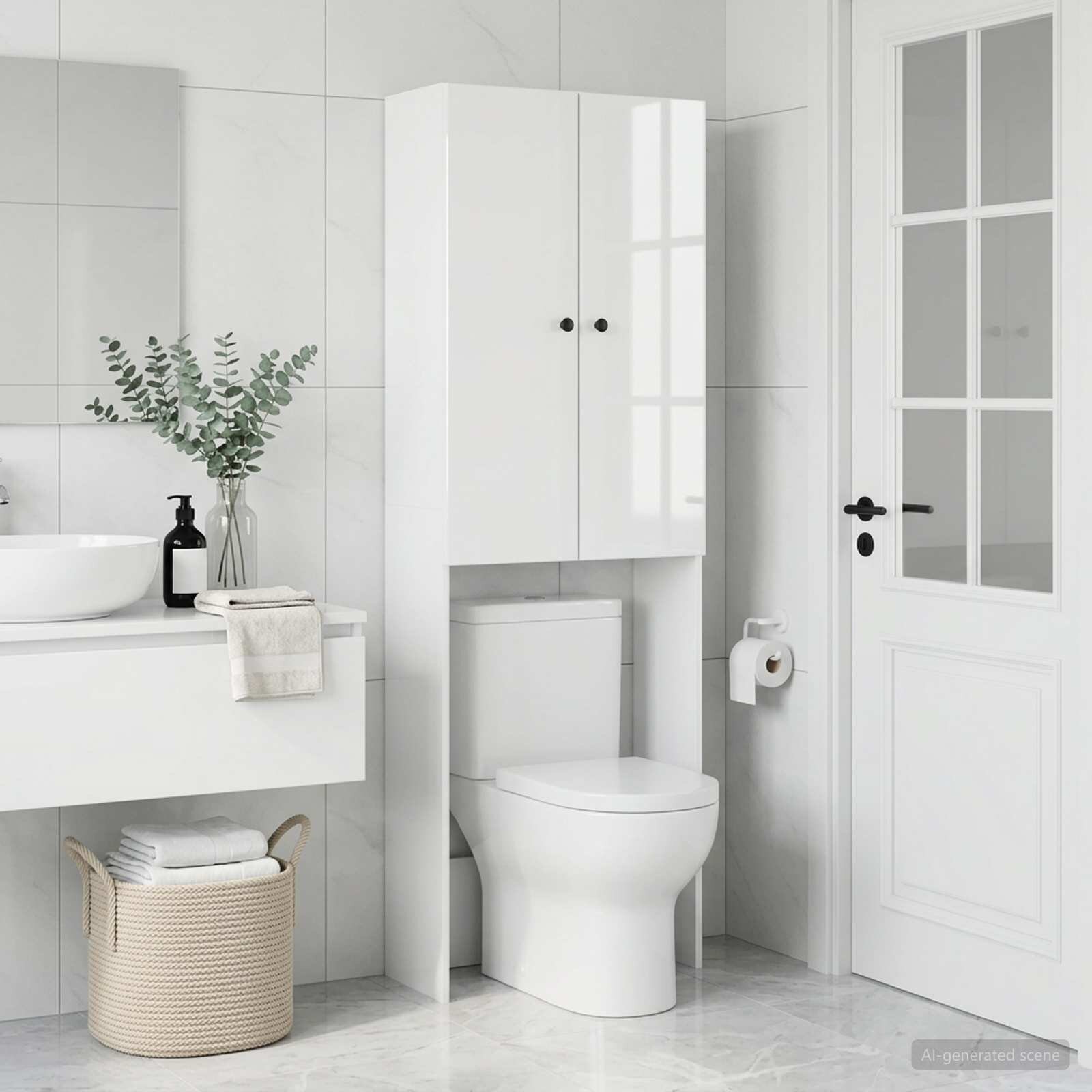 vidaXL Тоалетна Шкаф BREDA Бял гланц 66 x 255 x 190 см