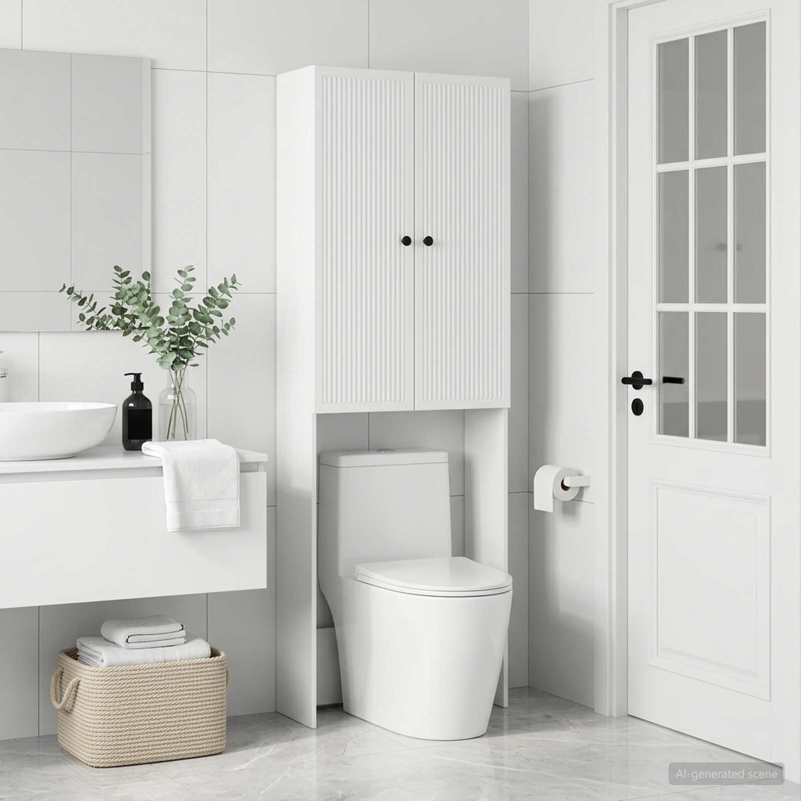 vidaXL Тоалетна Шкаф EDE Бяло 66 x 255 x 190 см Инженерна дървесина