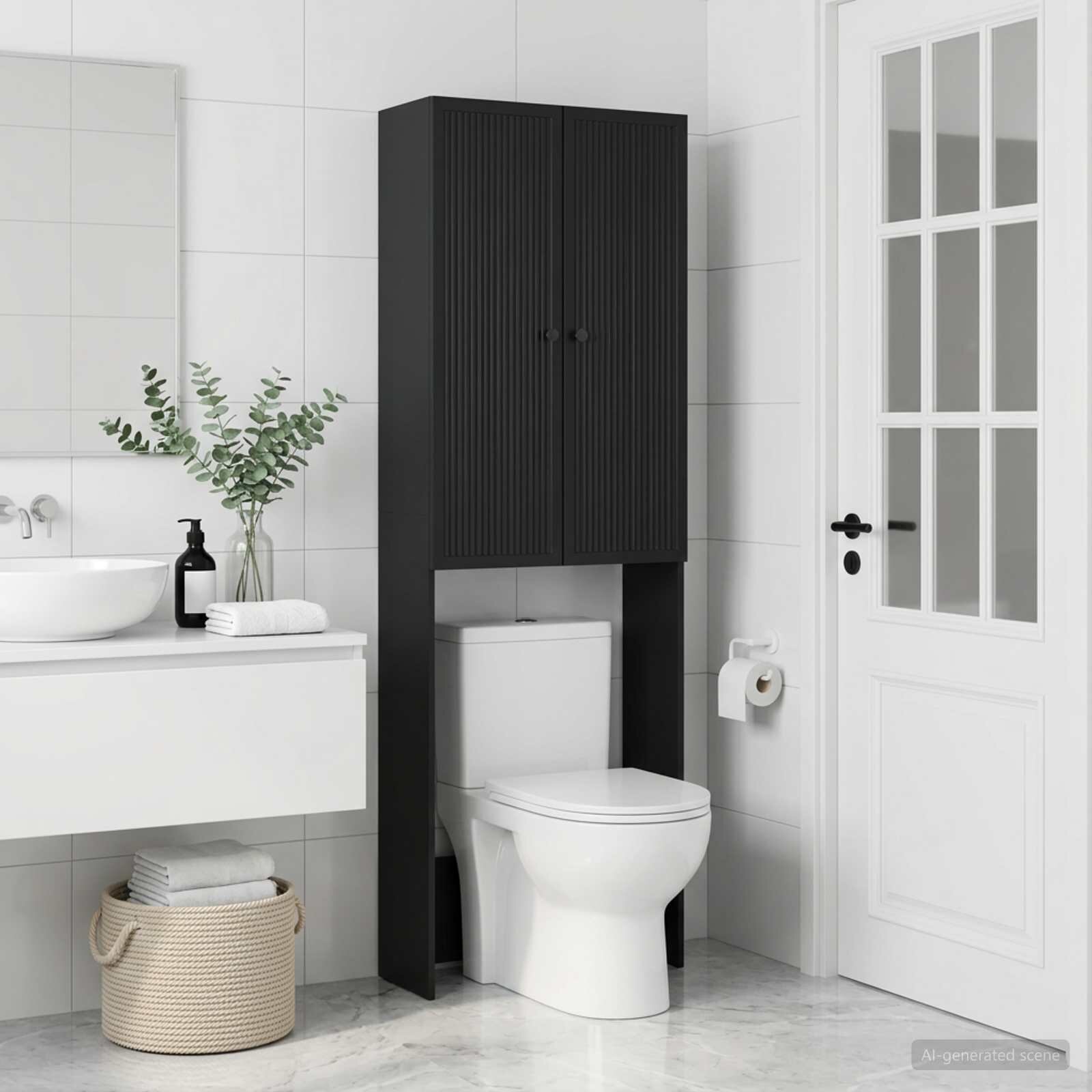vidaXL Тоалетна Шкаф EDE Черно 66 x 255 x 190 см Инженерна дървесина