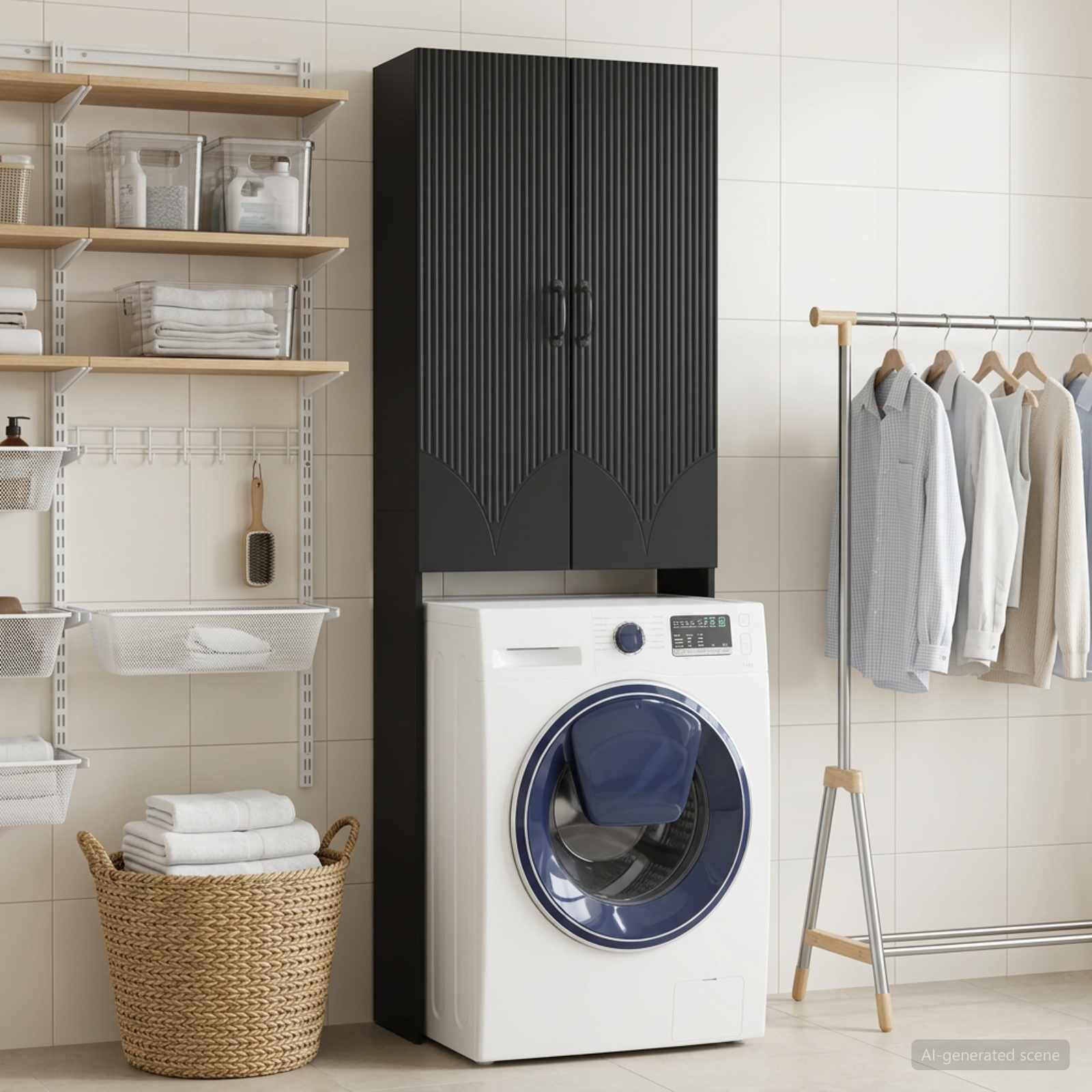 vidaXL Тоалетна Шкаф HOORN Черно 66 x 255 x 190 см