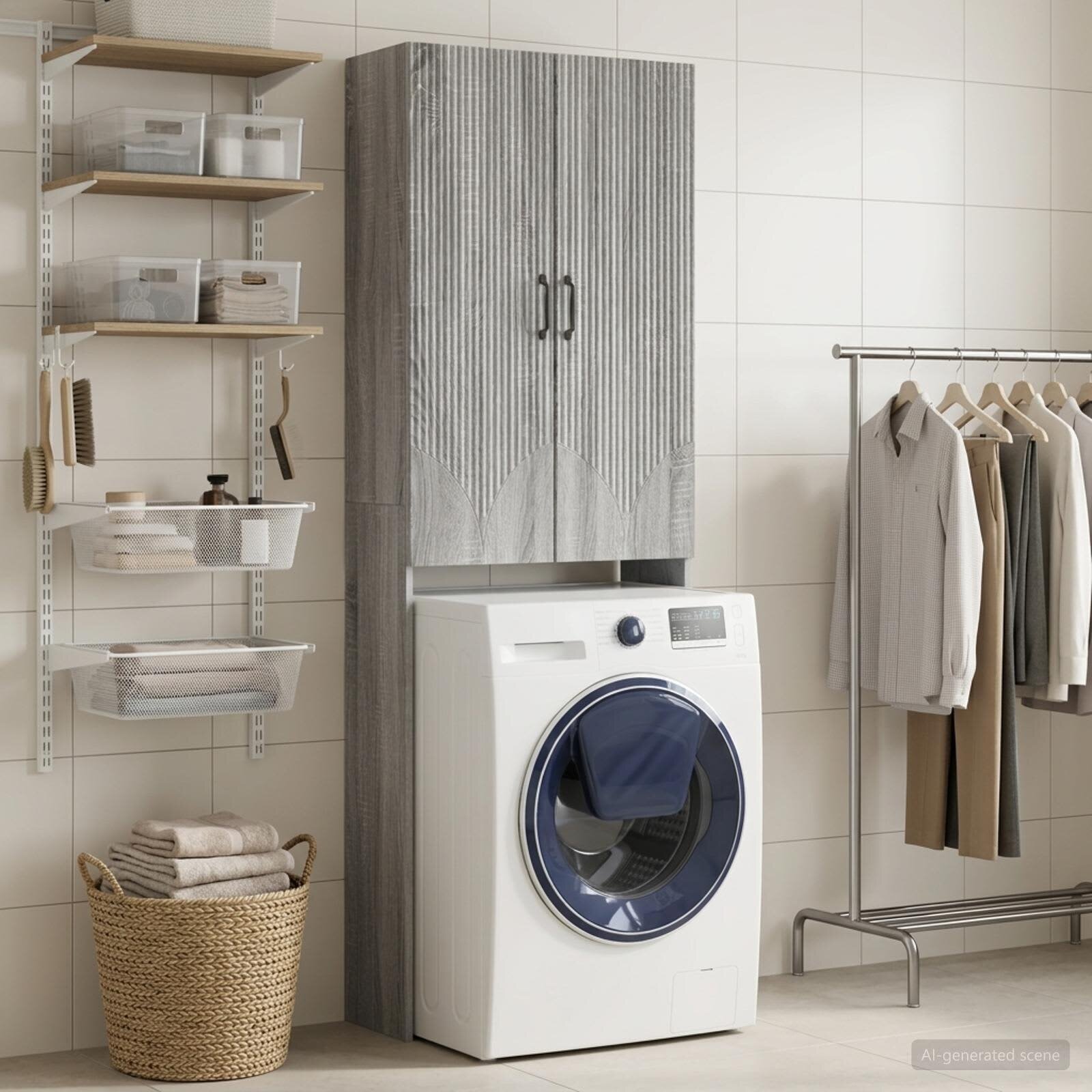vidaXL Тоалетна Шкаф HOORN Сив Сонома 66 x 255 x 190 см