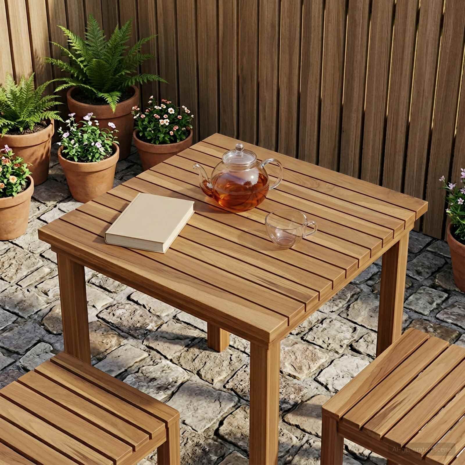 vidaXL Топ за маса 50 x 50 x 35 см Квадратна Солидно тиково дърво