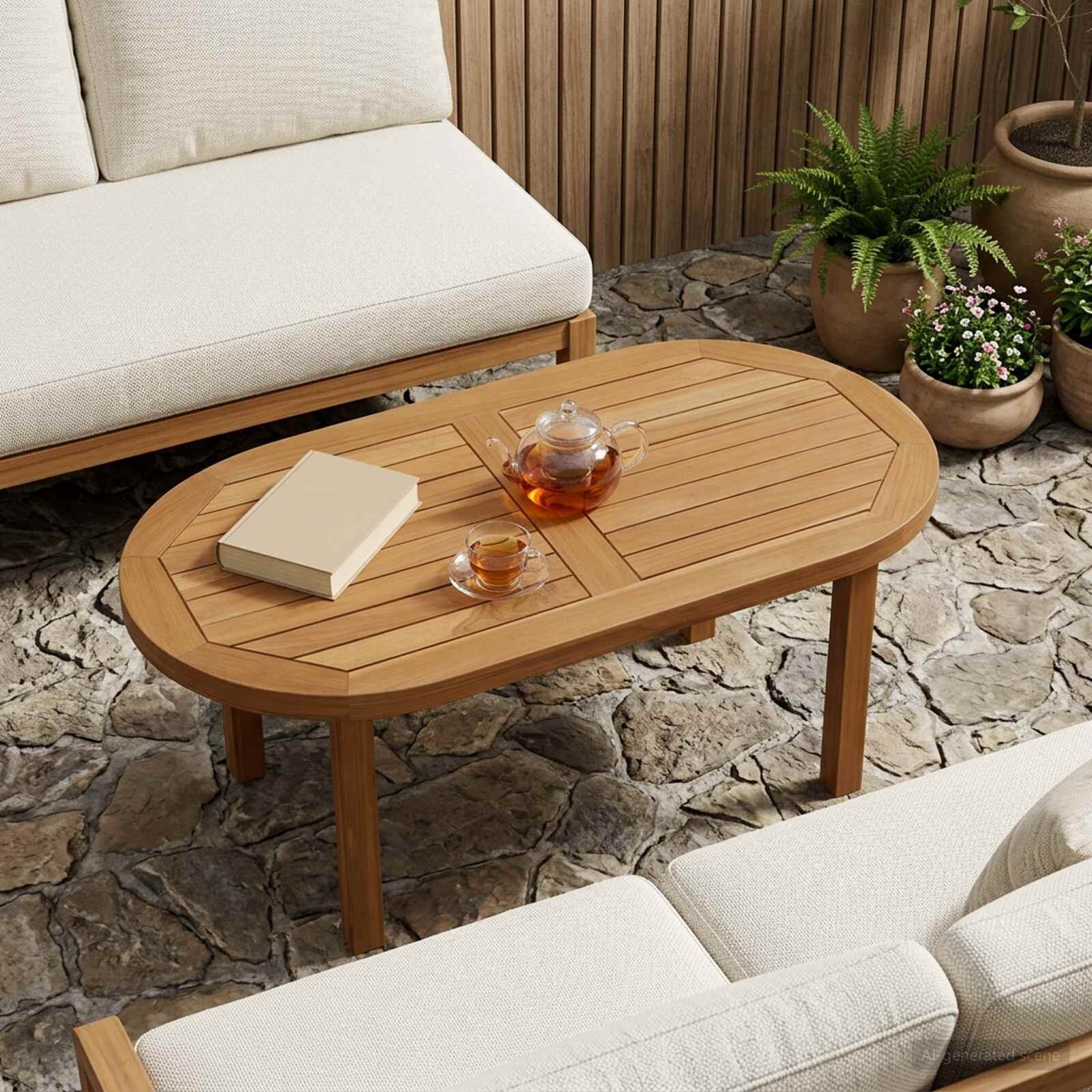 vidaXL Топ за маса 80 x 40 x 25 cm Овална Солидно тиково дърво