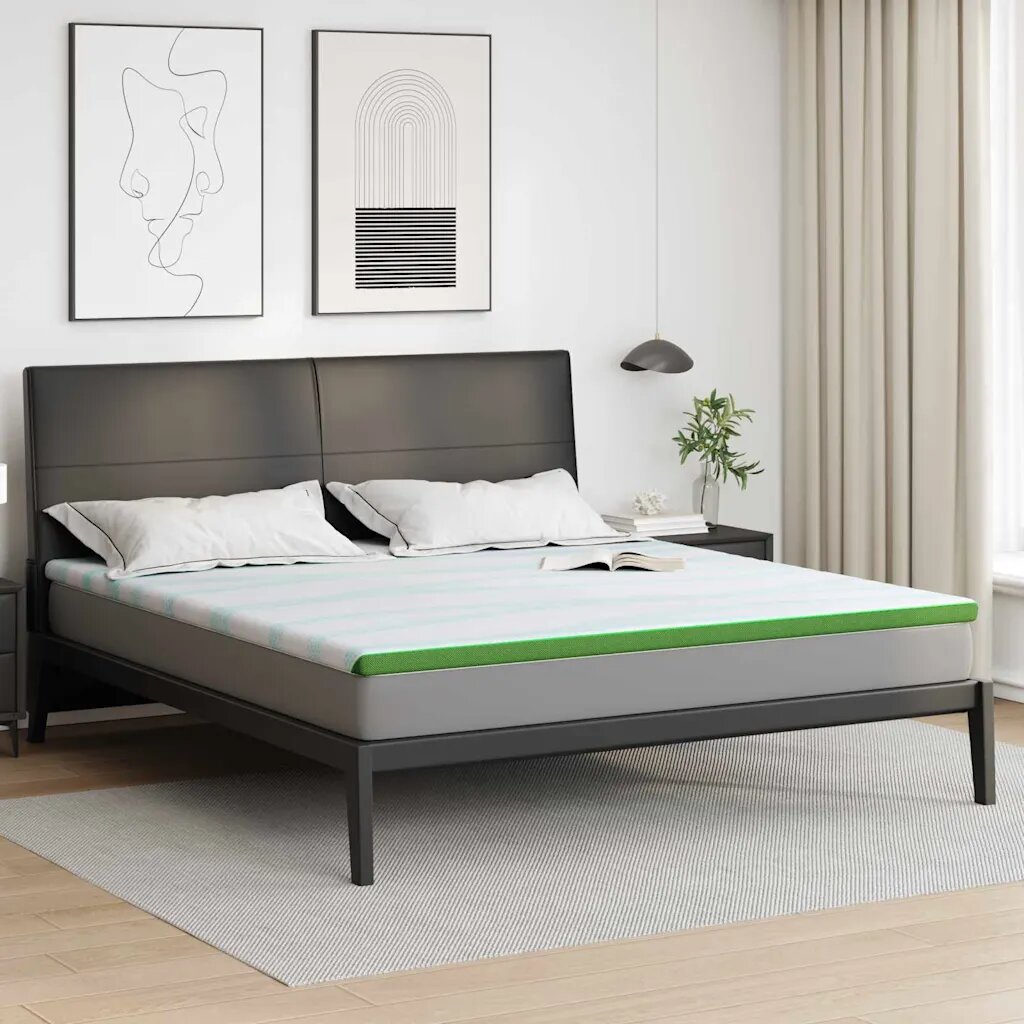 vidaXL Топер за матрак Бяло и зелено 180 x 200 cm Жакардова тъкан