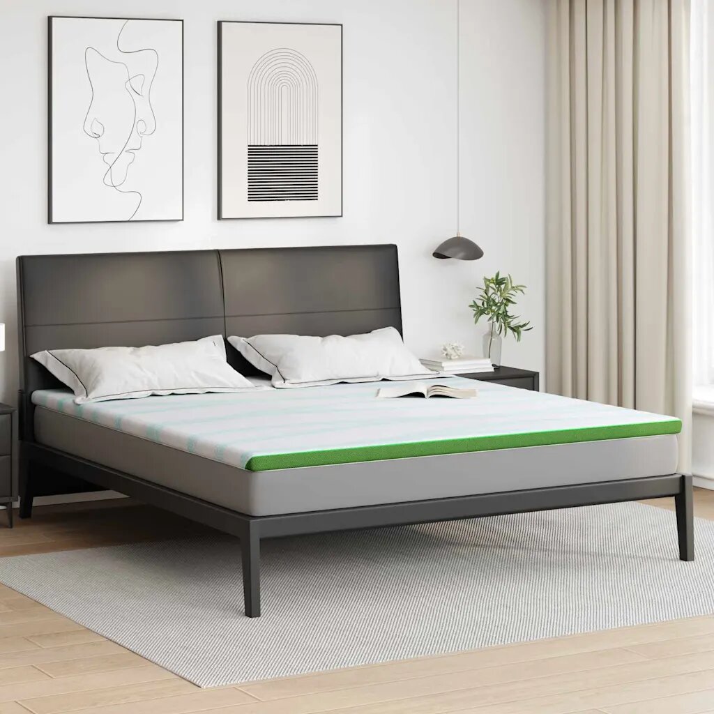 vidaXL Топер за матрак Бяло и зелено 180 x 200 cm Жакардова тъкан