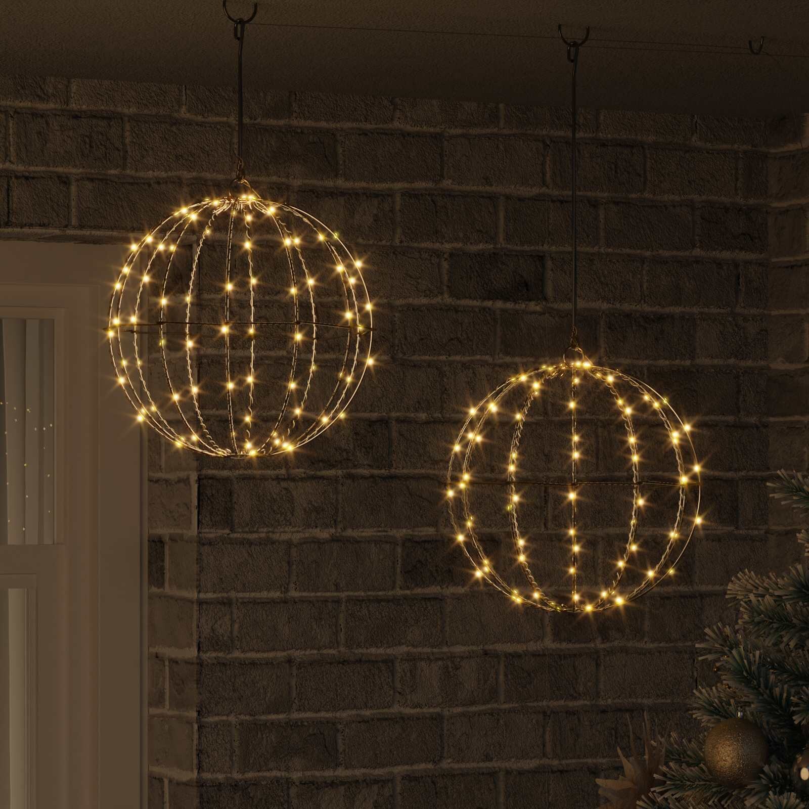 vidaXL Топка 2 бр. 192 LED светодиода Топло бяло 30 x 30 x 32 см Метал