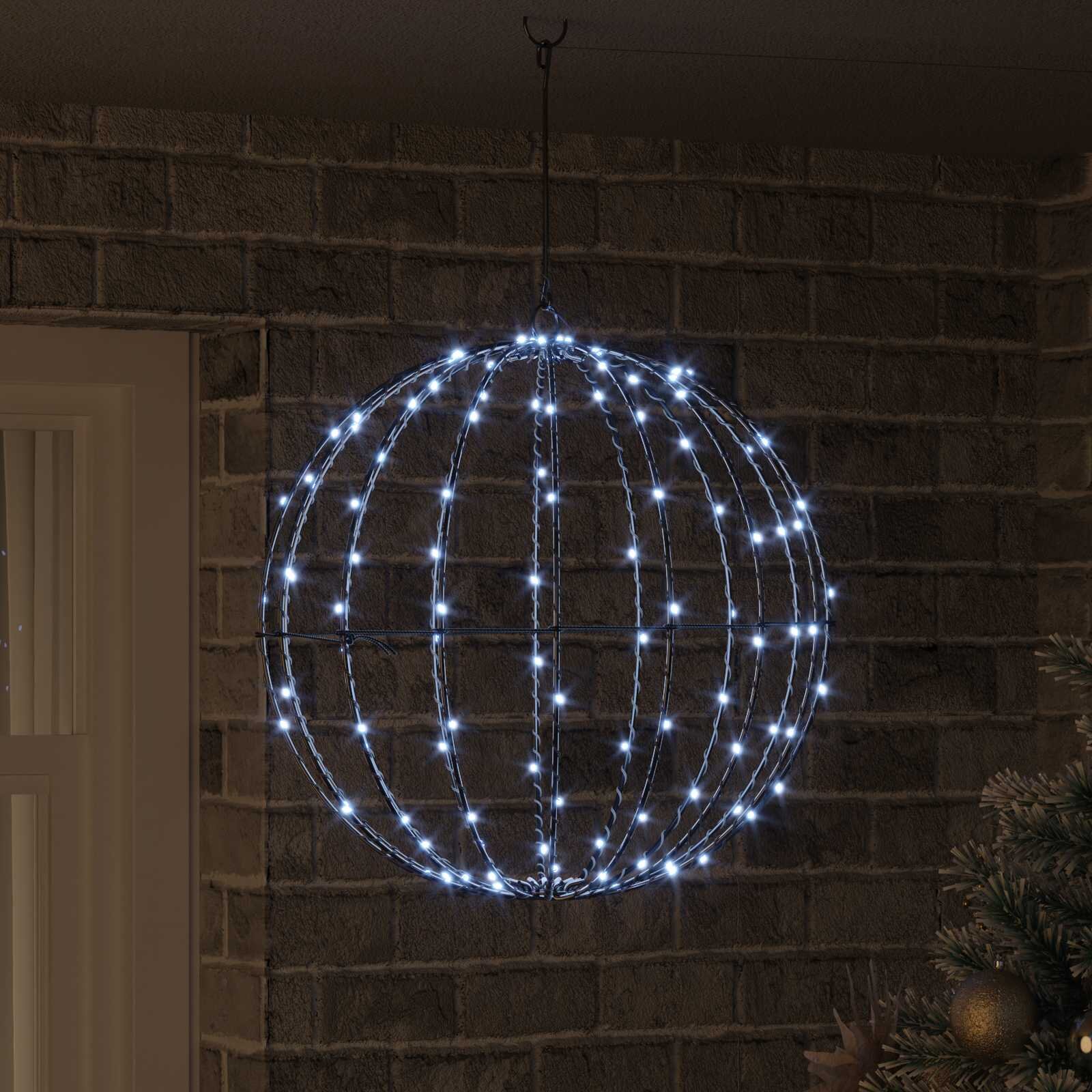 vidaXL Топка Студено бяло 50 x 50 x 52 см Метал 160 LED светодиода