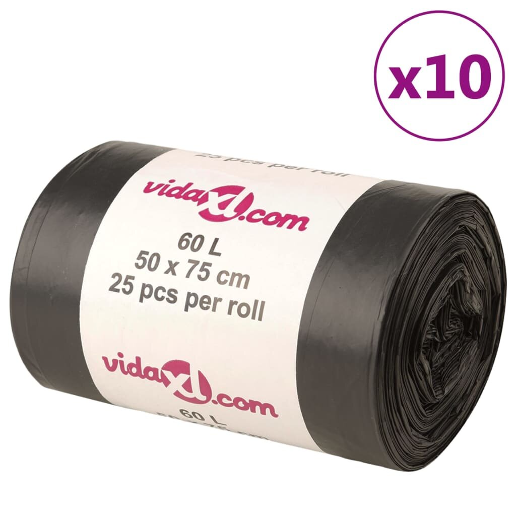 vidaXL Торбички за боклук 250 бр черни 60 л