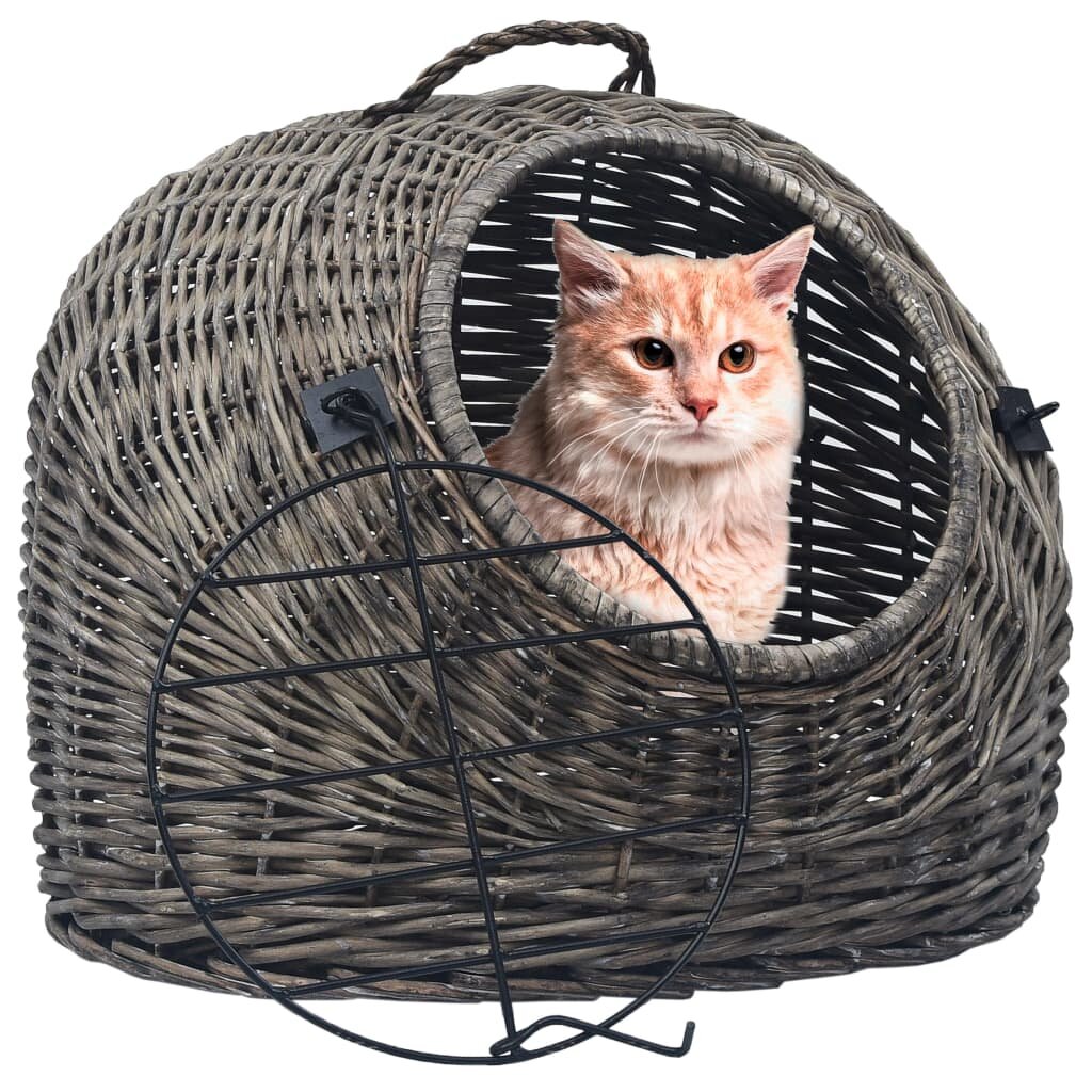 vidaXL Транспортен кош за котки сив 45x35x35 см естествена върба