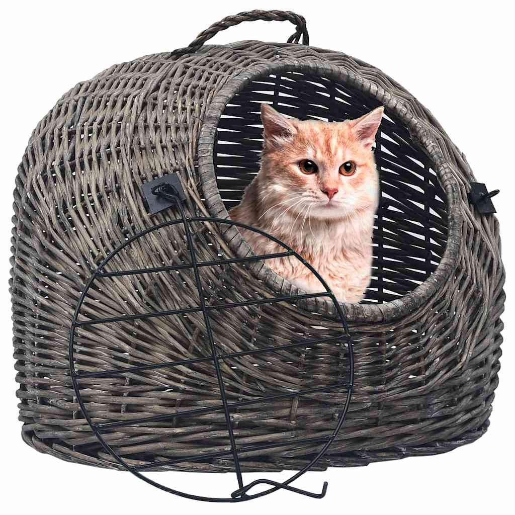 vidaXL Транспортен кош за котки сив 60x45x45 см естествена върба