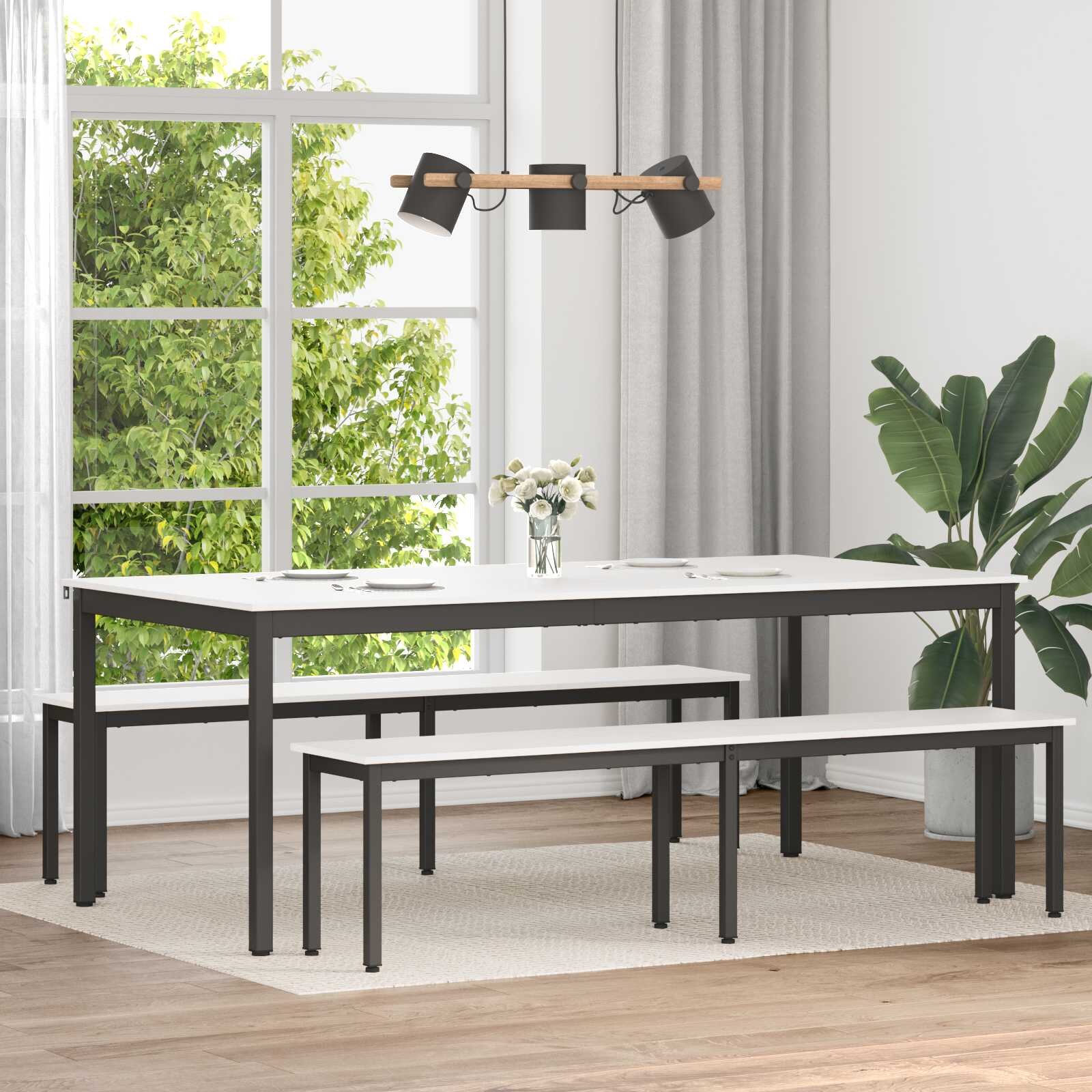 vidaXL Трапезна маса Бяло 200 x 100 x 75 cm Солидно борово дърво
