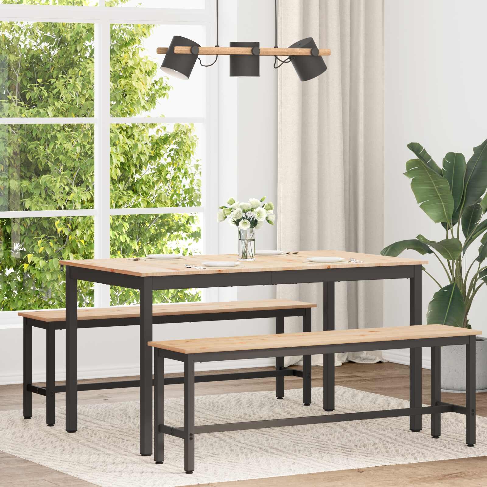 vidaXL Трапезна маса Естествен 140 x 80 x 75 cm Солидно борово дърво