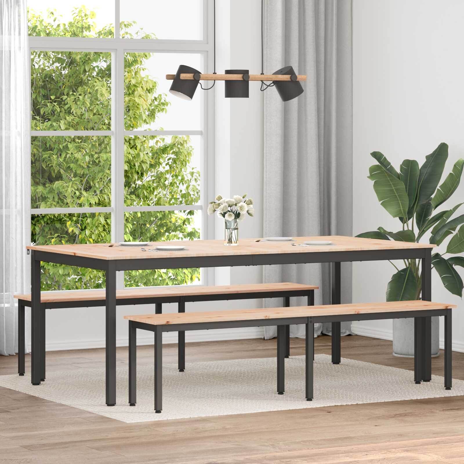 vidaXL Трапезна маса Естествен 200 x 100 x 75 cm Солидно борово дърво