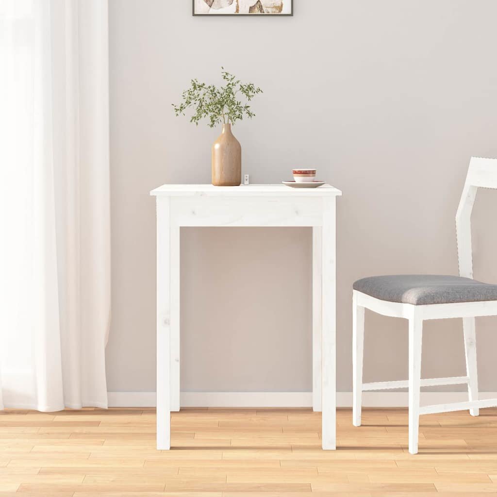 vidaXL Трапезна масаБяло55x55x75см борово дърво масив