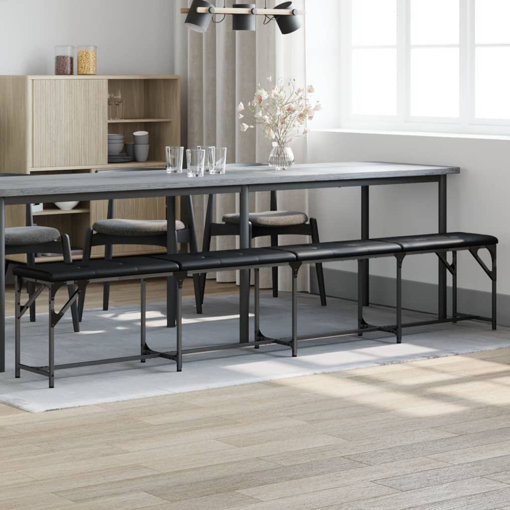 vidaXL Трапезна пейка черна 248x32x45 см стомана и изкуствена кожа