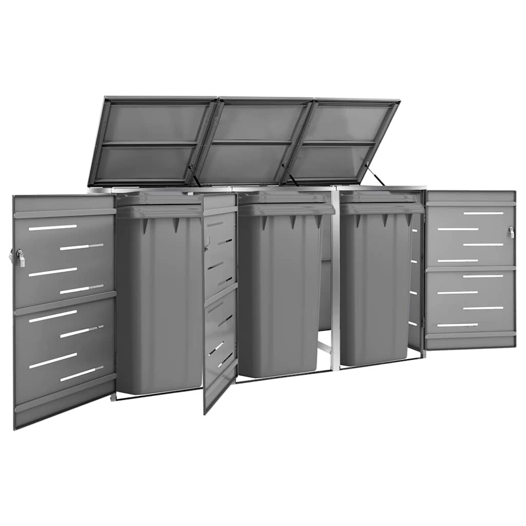 vidaXL Троен навес за кофа за смет 207x775x115 см инокс