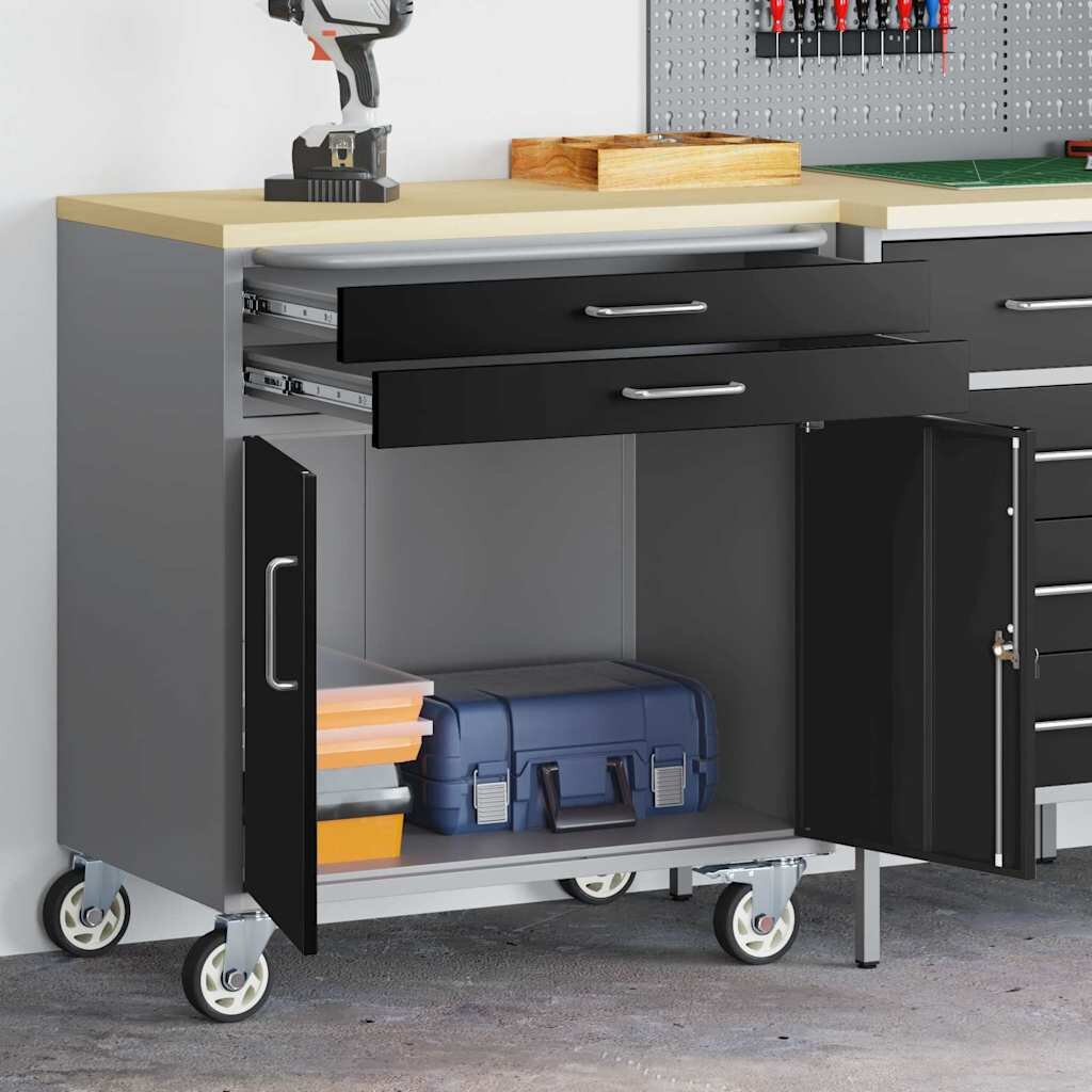 vidaXL Тролей Ролкова Работна Масичка Черен и Сив 75 x 45 x 85 см