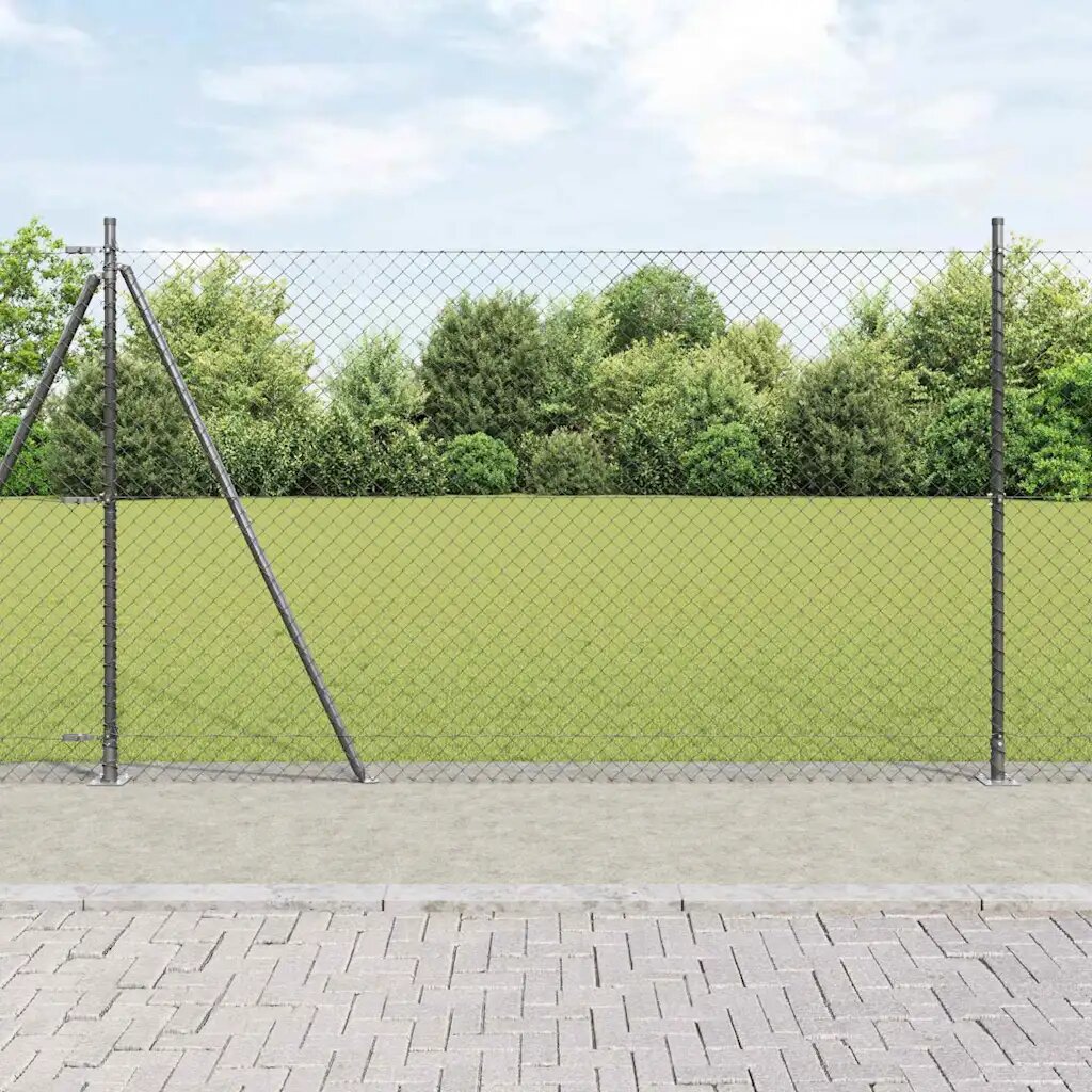 vidaXL Цепеща ограда с бетонна основа 10 x 15 m Сиво Мрежа