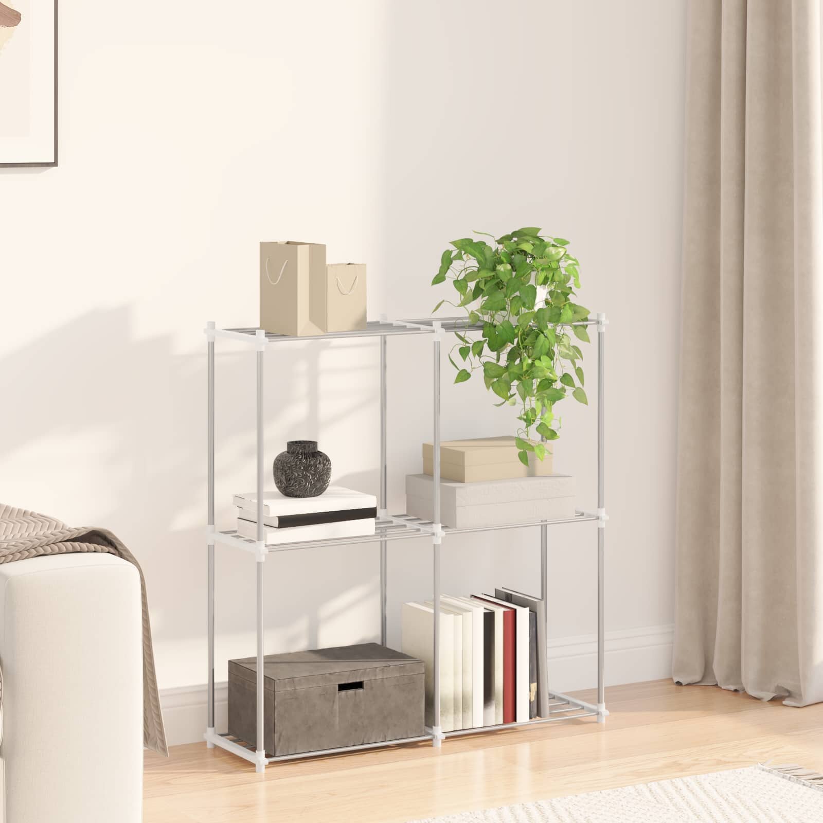vidaXL Тубуларен рафт със съхранение Бяло 86 x 27 x 90 см Алуминий