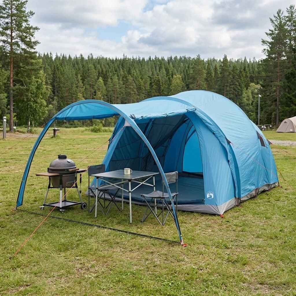 vidaXL Тунелна палатка 370 x 275 x 210 см Синьо Полиестер и стомана